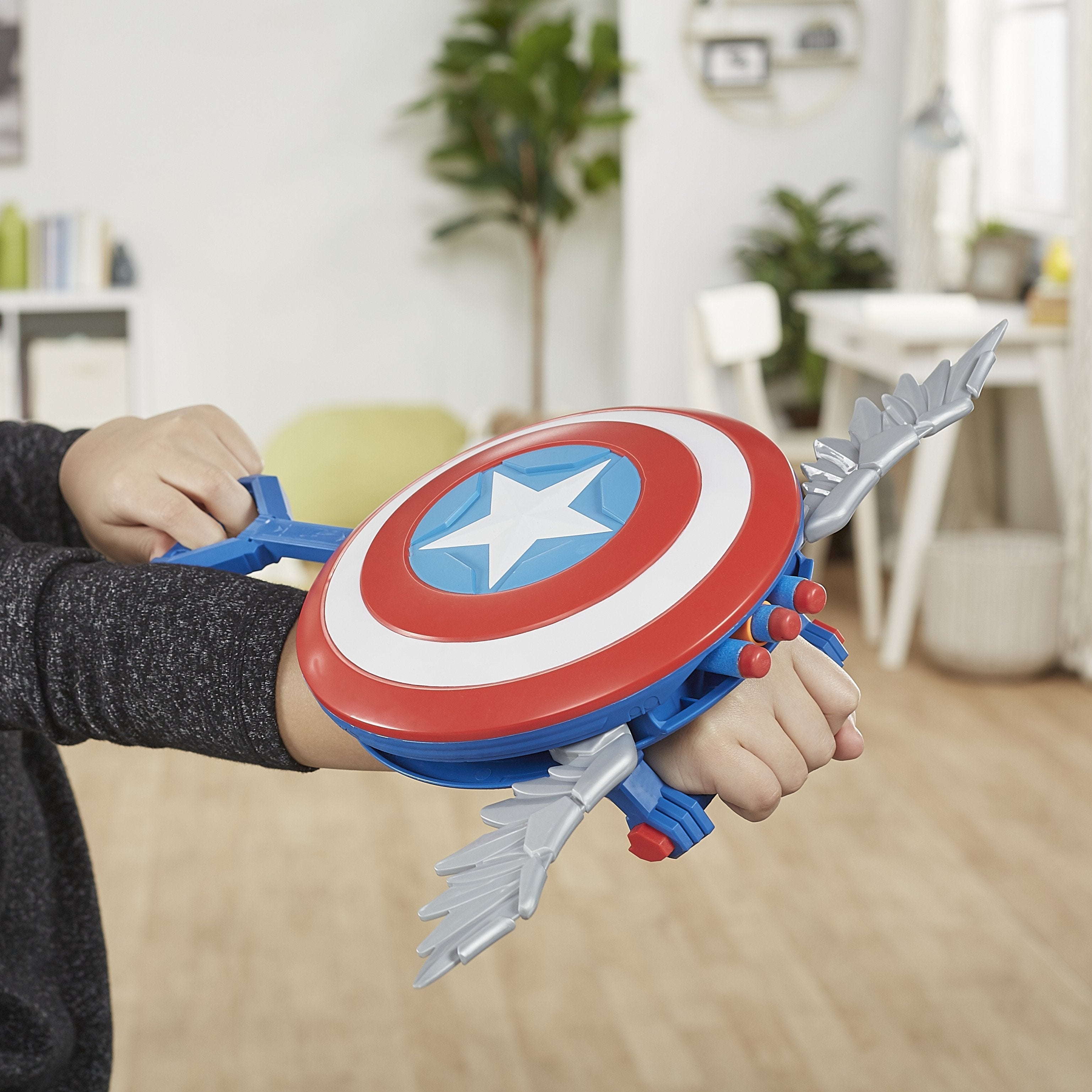 Lanzador Hasbro Nerf Marvel Mech Strike Mechasaurs Capitán América Con Redwing