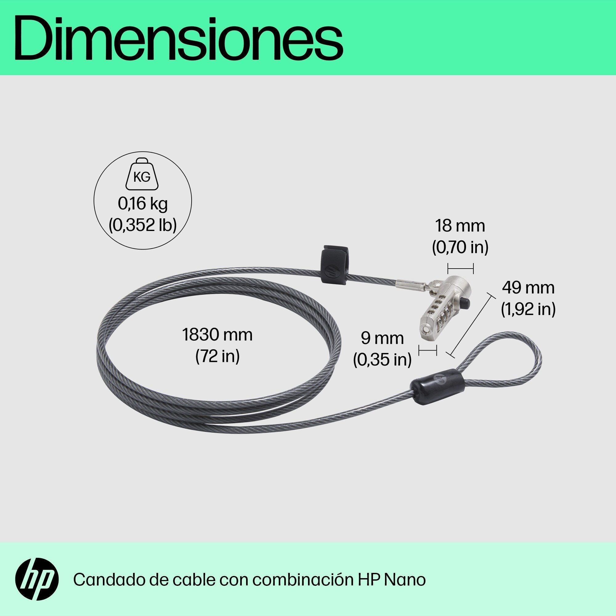 Hp Cable De Seguridad Con Combinacion Para Portátil Nano Negro