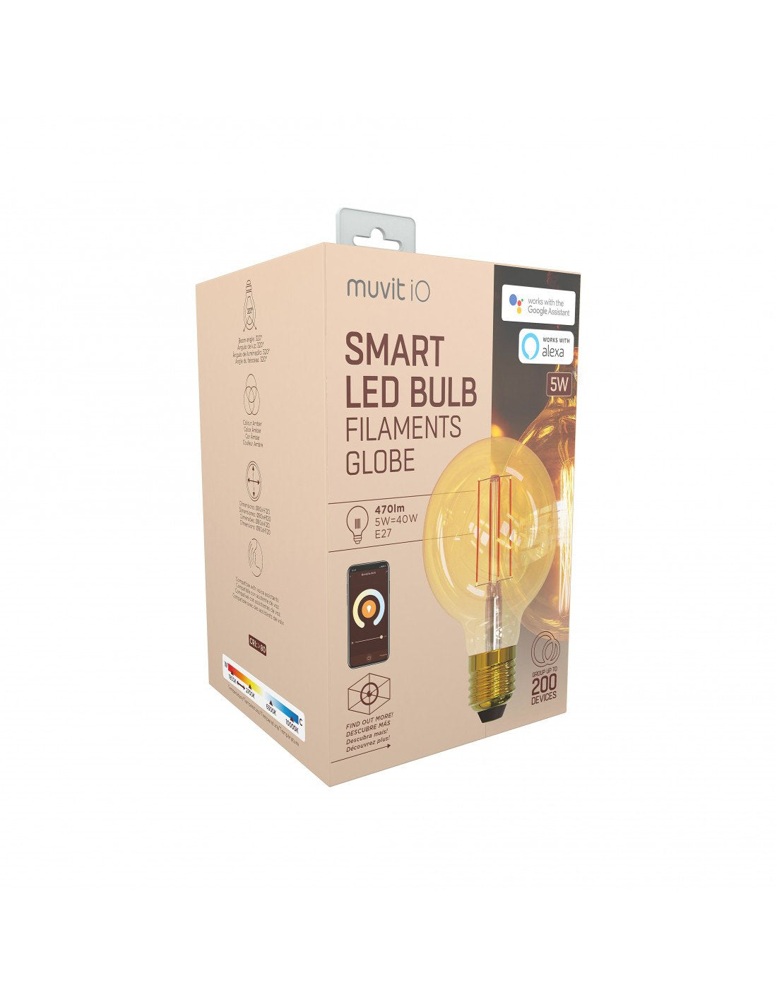 Bombilla Inteligente Edison Muvit Io Miobulb012 Wifi 5w E27 470lm Color Ámbar Compatible Asistentes De Voz Google / Alexa