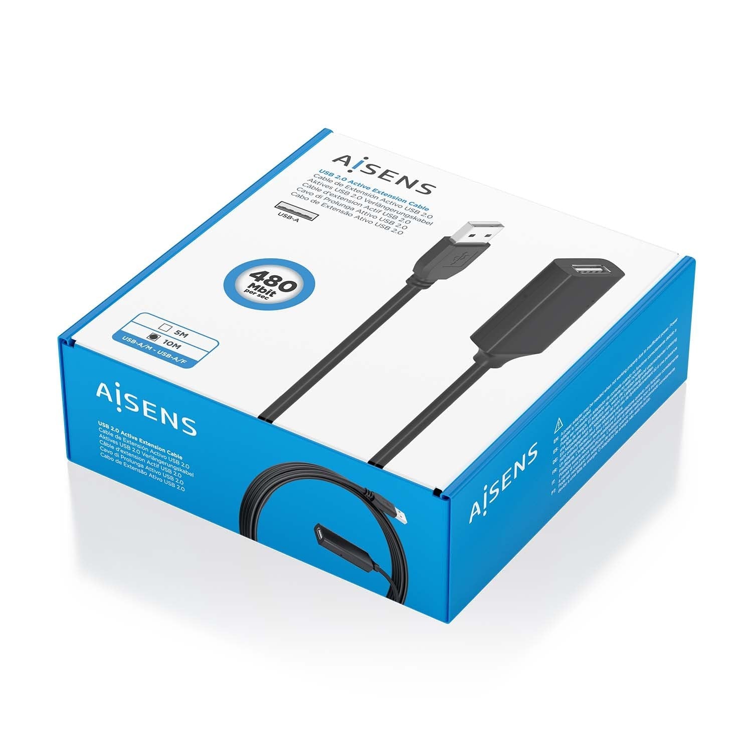 Aisens Cable Usb 2.0 Prolongador Con Amplificador, Tipo A/M-A/H, Negro, 10m