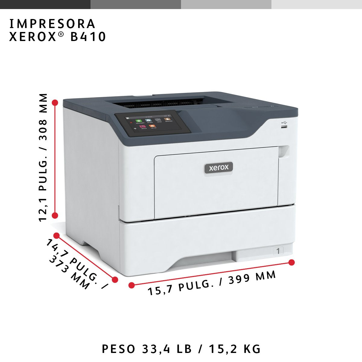 Xerox B410v/Dn Impresora B/N A Dos Caras Laser A4/Legal 1200 X 1200 Ppp Hasta 47 Ppm Capacidad: 650 Hojas Usb 2.0 Gigabit Lan Host Usb 2.0