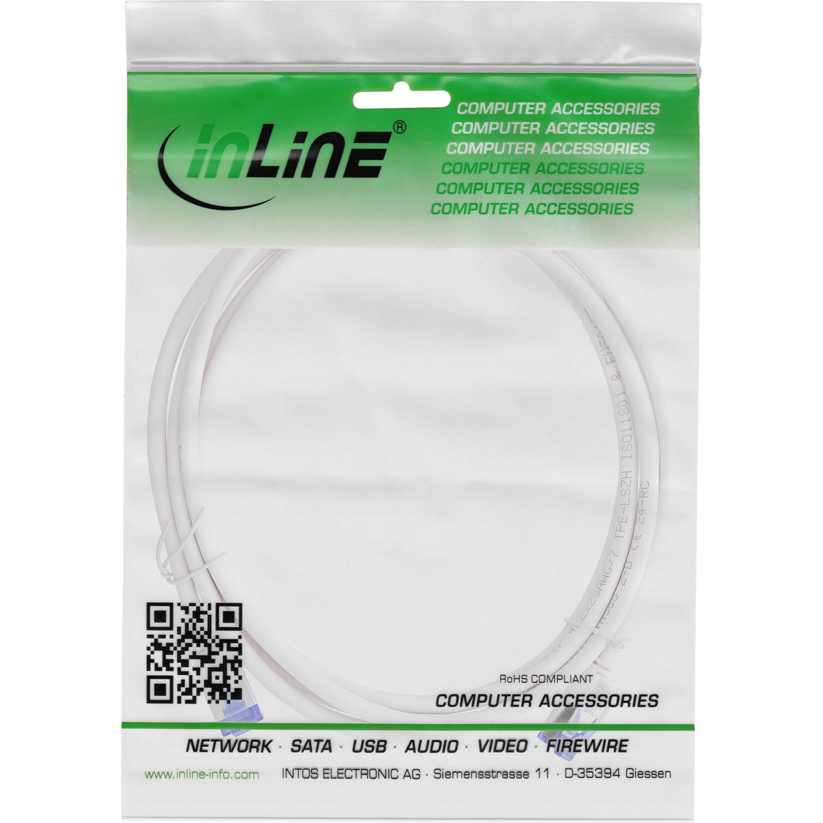 Inline® Cable De Red Slim, Cat.6a, S/Ftp, Tpe (Lszh) Flexible, Poe, White, 25m