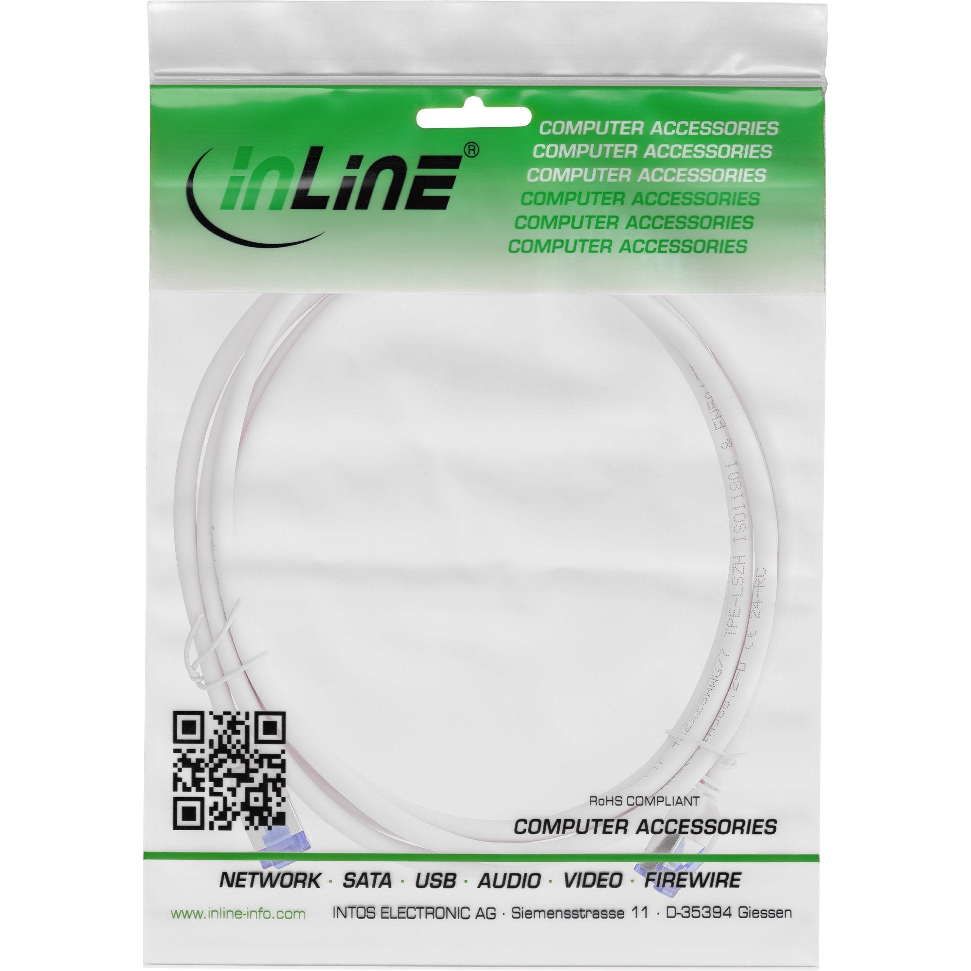 Inline® Cable De Red Slim, Cat.6a, S/Ftp, Tpe (Lszh) Flexible, Poe, White, 1.5m