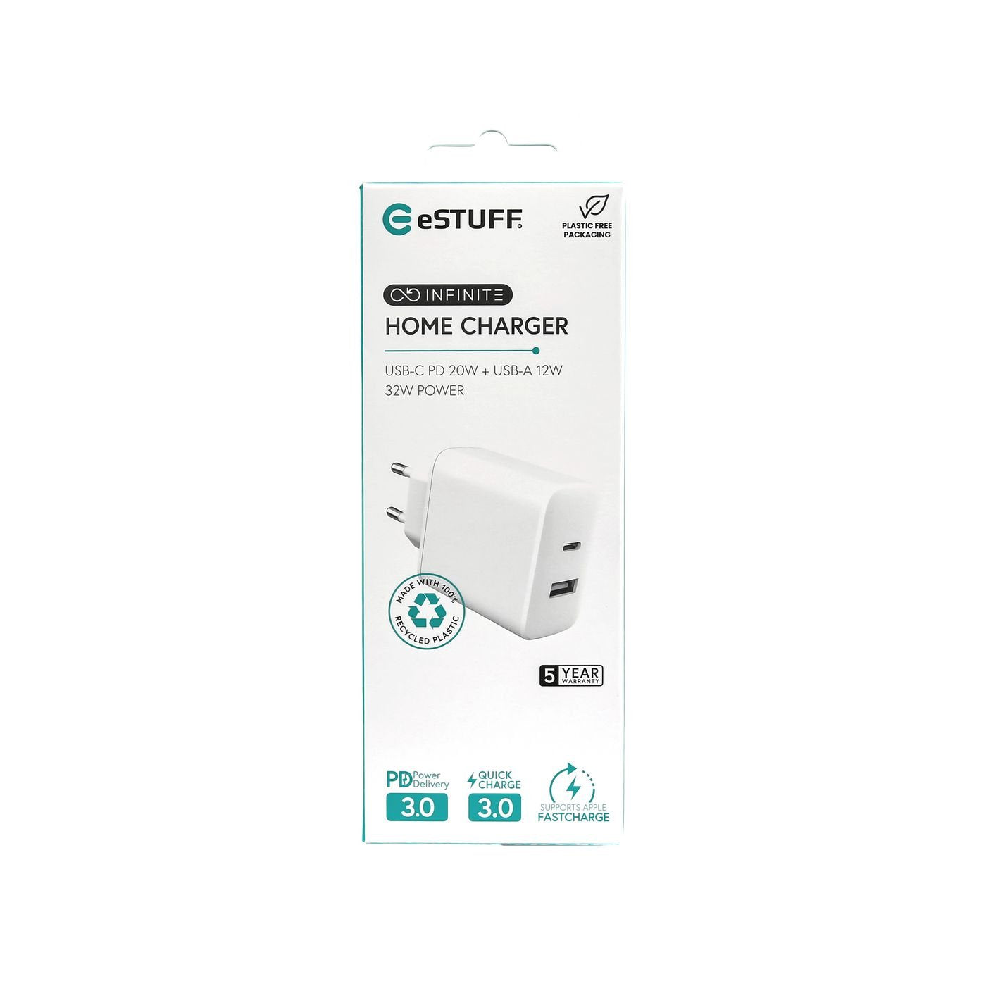 EAN 5715063054536 - eSTUFF ES637031 cargador de dispositivo móvil Smartphone Blanco Corriente alterna Carga rápida Interior imagen 4