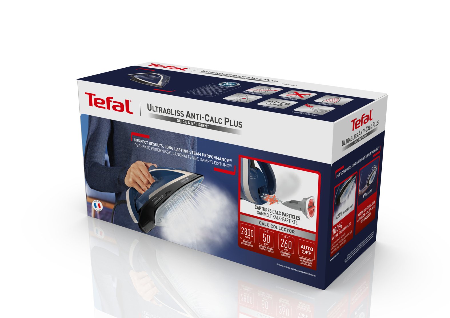 Tefal Ultragliss+ Antical Fv6846e1, Plancha De Vapor (Azul Blanco) Fv6846
