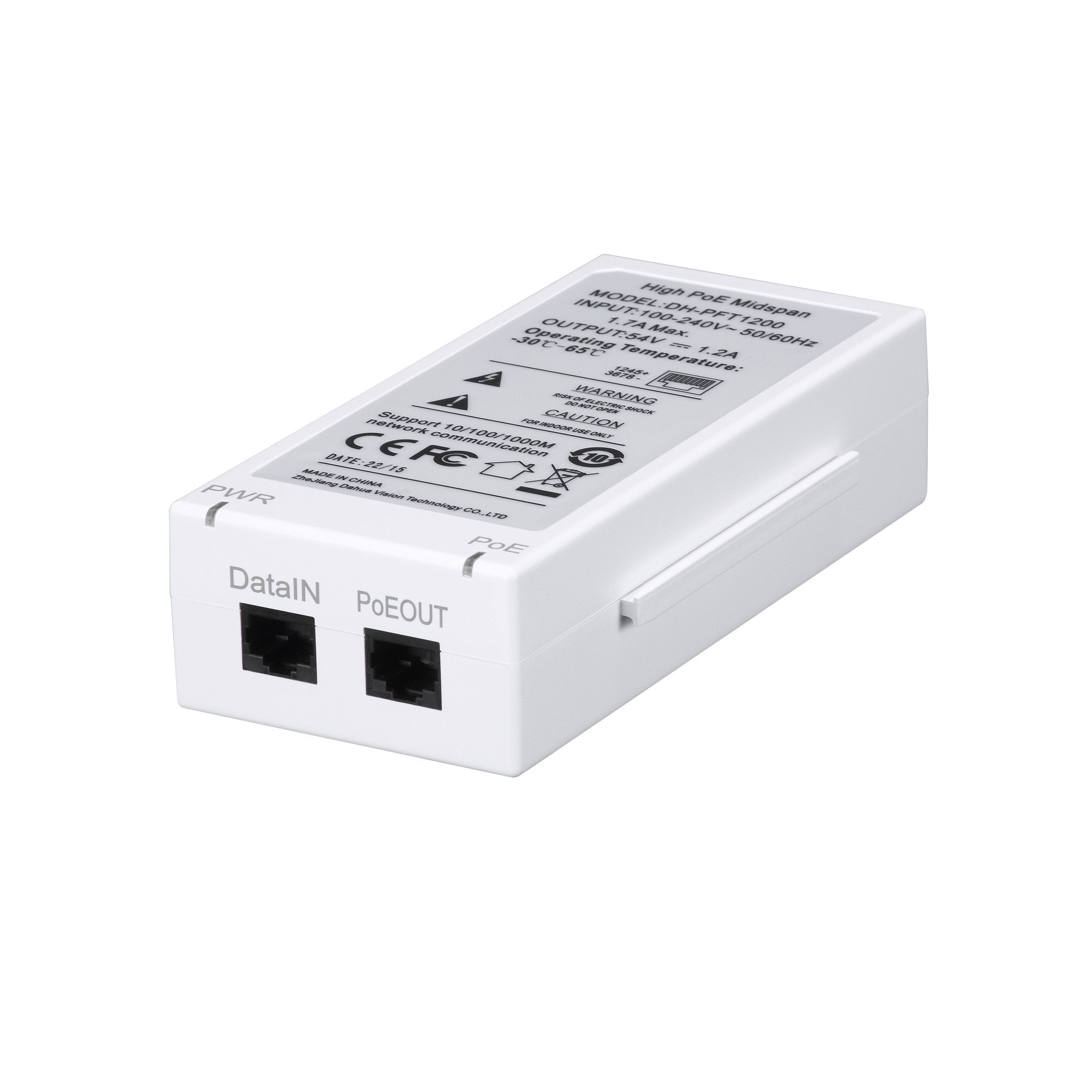 Dahua Pft1200 Inyector Highpoe 1 Puerto 802.3at 60w Max 10-100-1000mbit