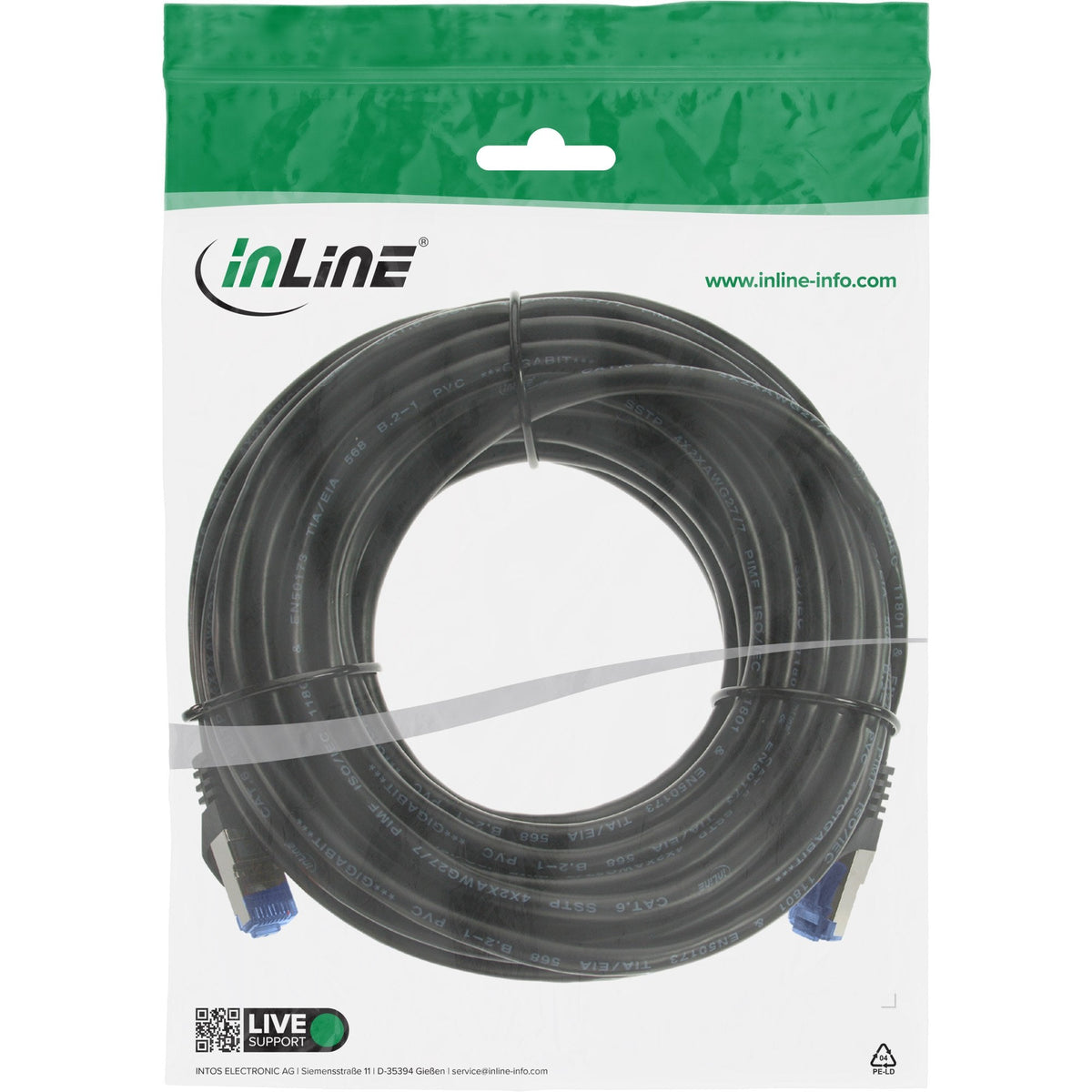 Cable De Red Inline, Cat.6a, S/Ftp, Pe Exterior, Negro, 5m
