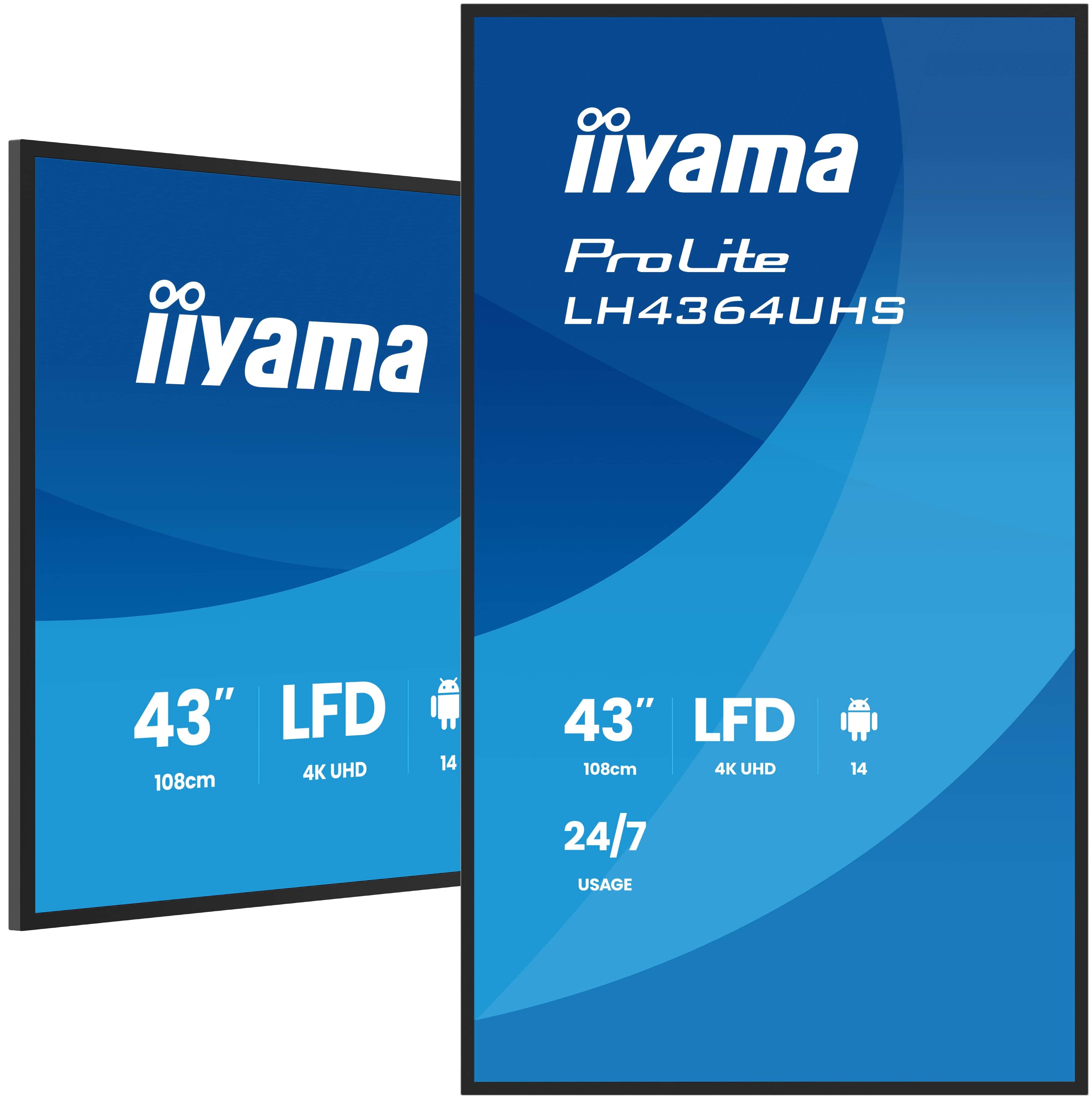 Iiyama Lh4364uhs-B1ag  Pantalla Plana Para Señalización Digital 109,2 Cm (43") Led Wifi 500 Cd / M² 4k Ultra Hd Negro