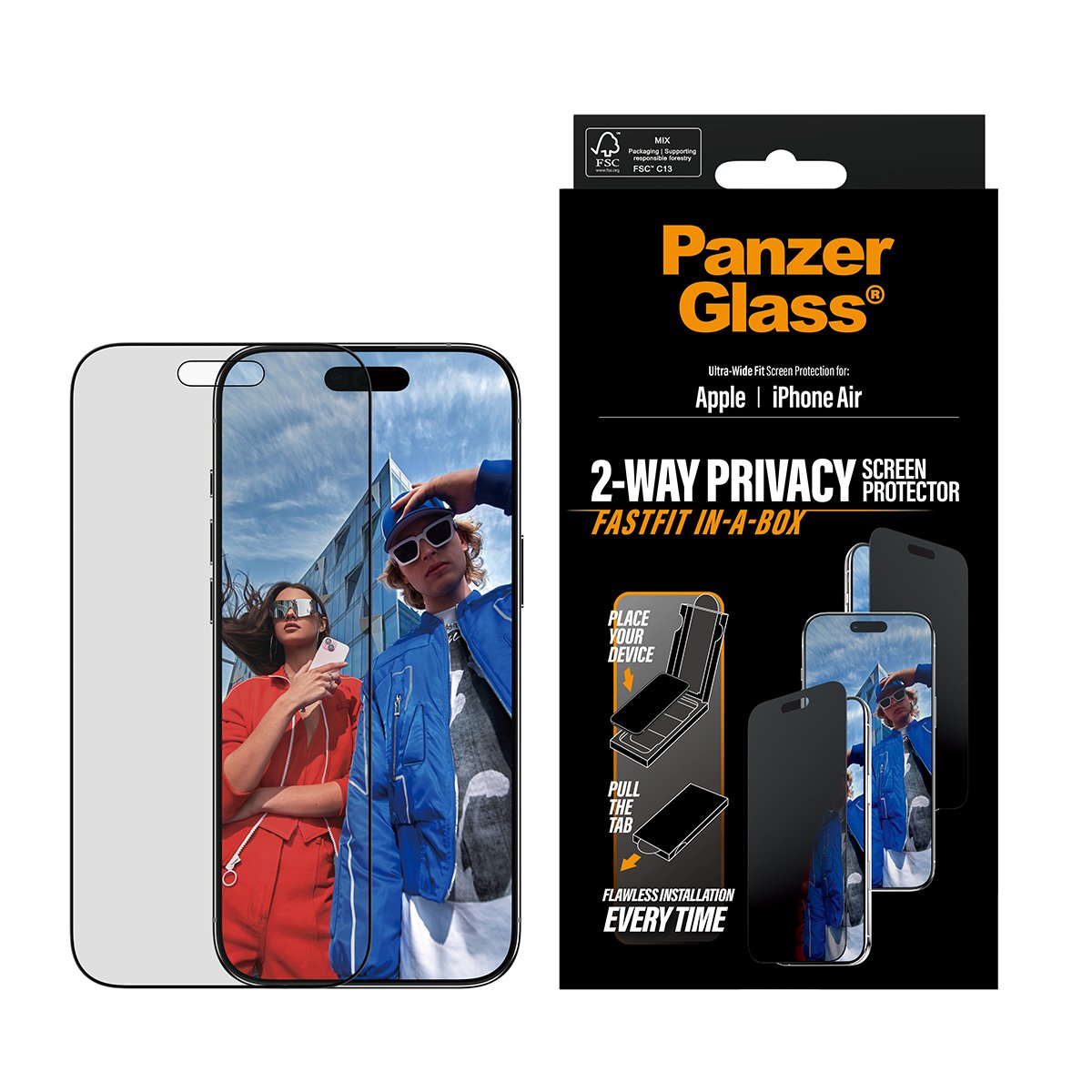EAN 5715685030505 - PanzerGlass ® Privacy Screen Protector iPhone Air | Ultra-Wide Fit w. FASTFIT IN-A-BOX Protector de panta imagen 2