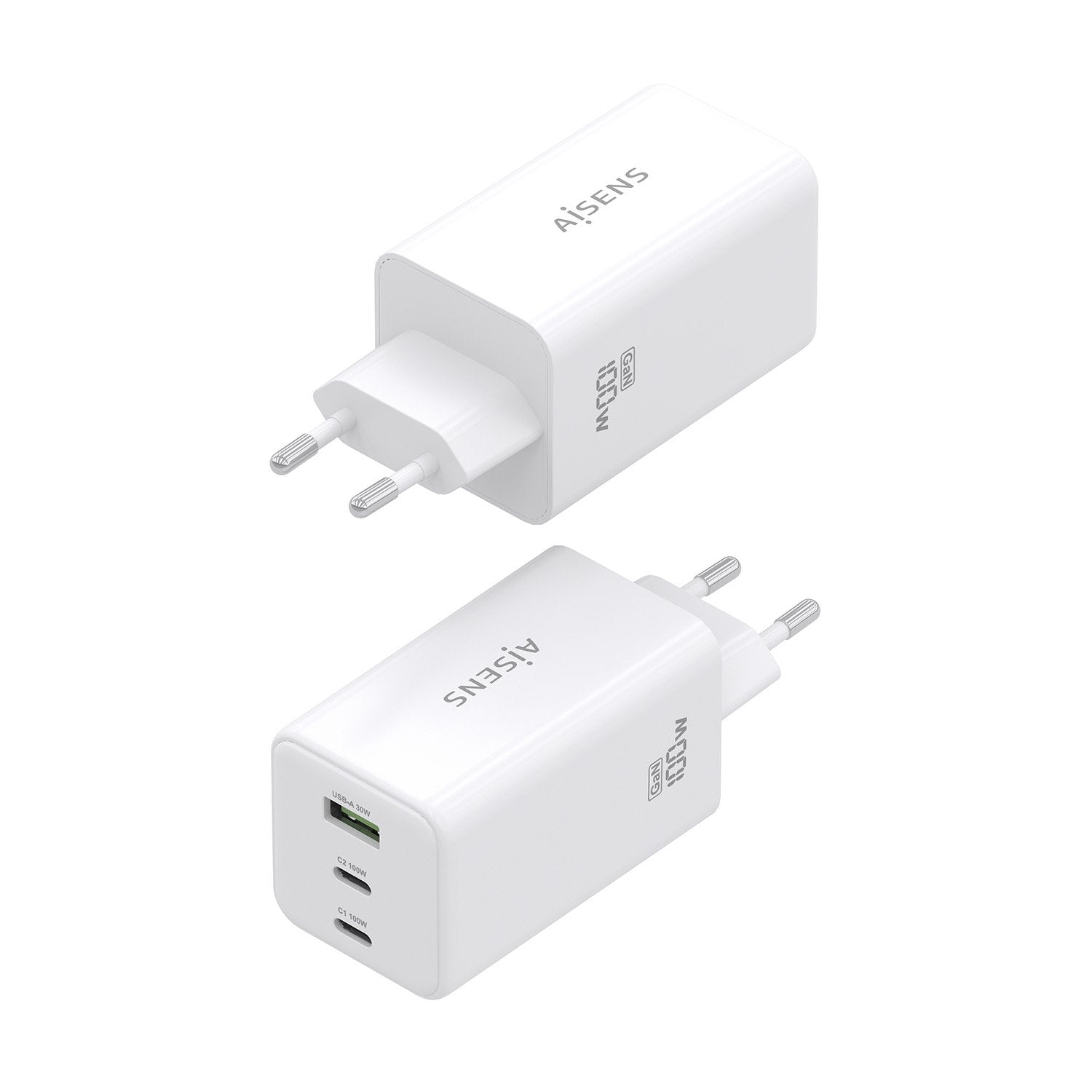Aisens Cargador Gan 100w, 2xusb-C Pd3.0 Qc4.0 Qc5.0, 1xusb-A Qc3.0, Blanco