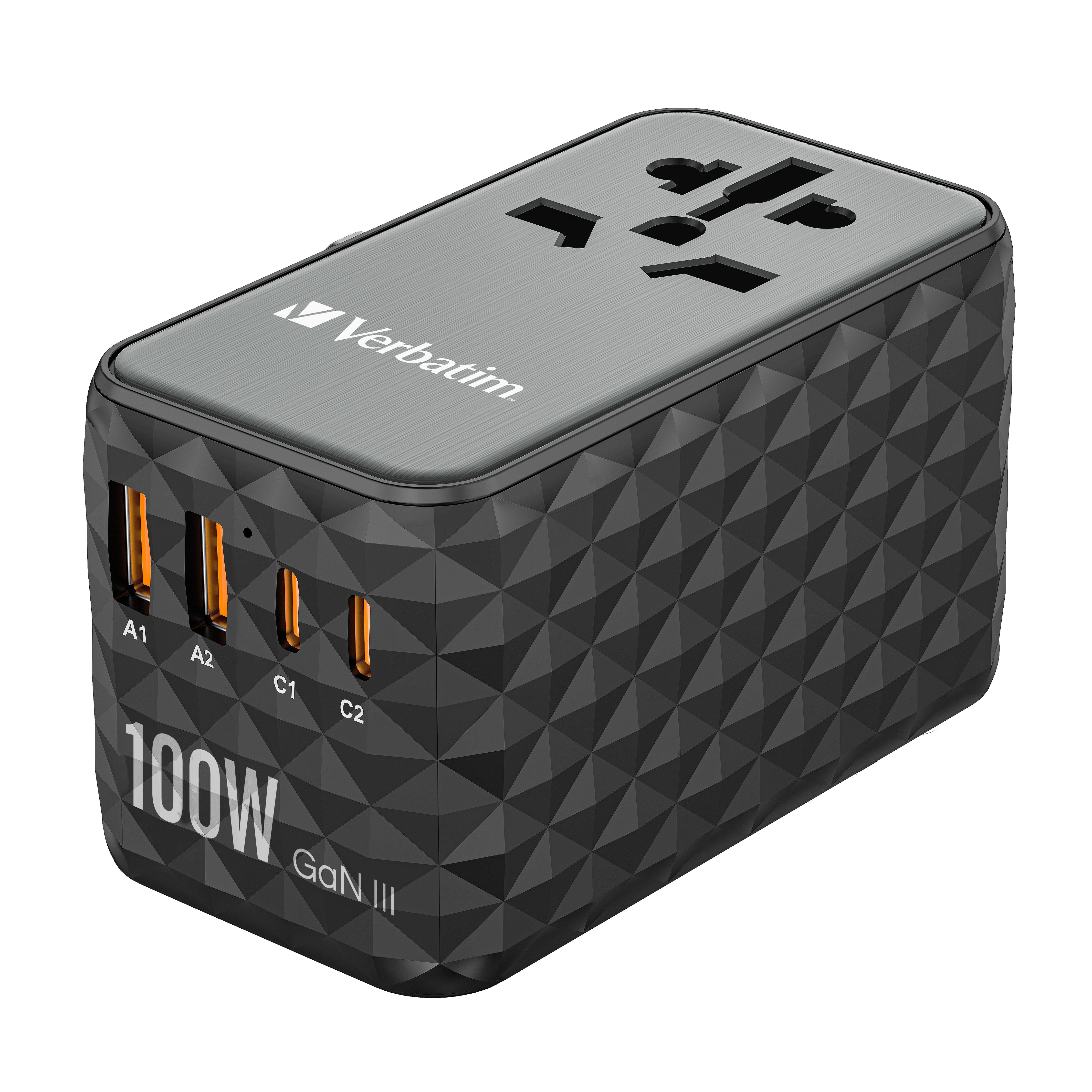 Cargador De Pared Universal Verbatim Uta-06 Gan Iii Toma De Corriente Universal 2xusb Tipo-C 2xusb 100w