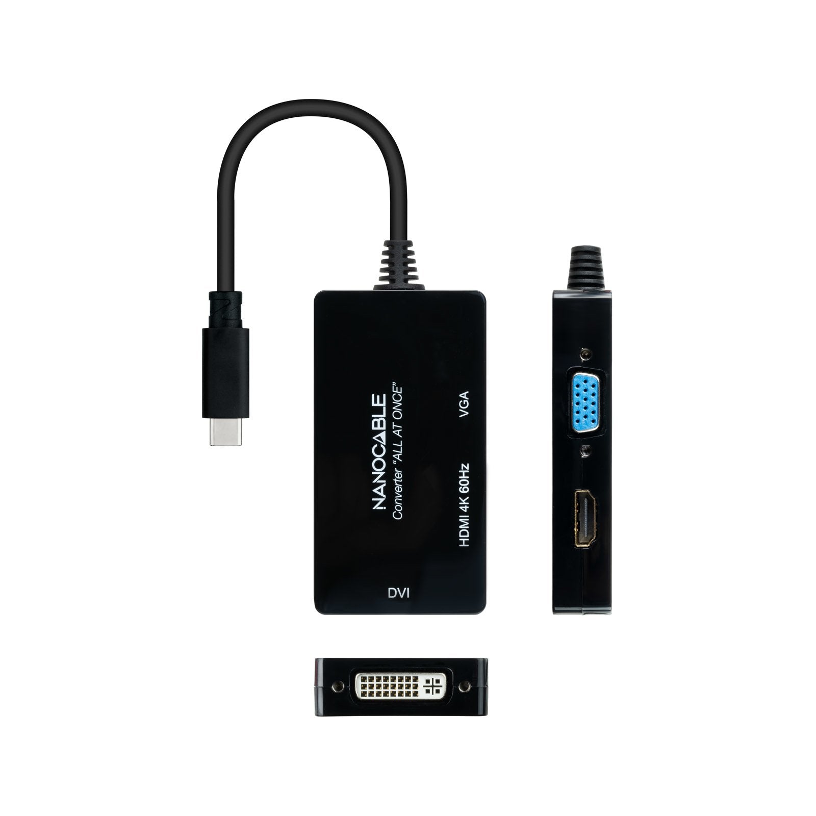 Conversor Usb-C/M A Hdmi/H, Dvi/H, Vga/H Negro