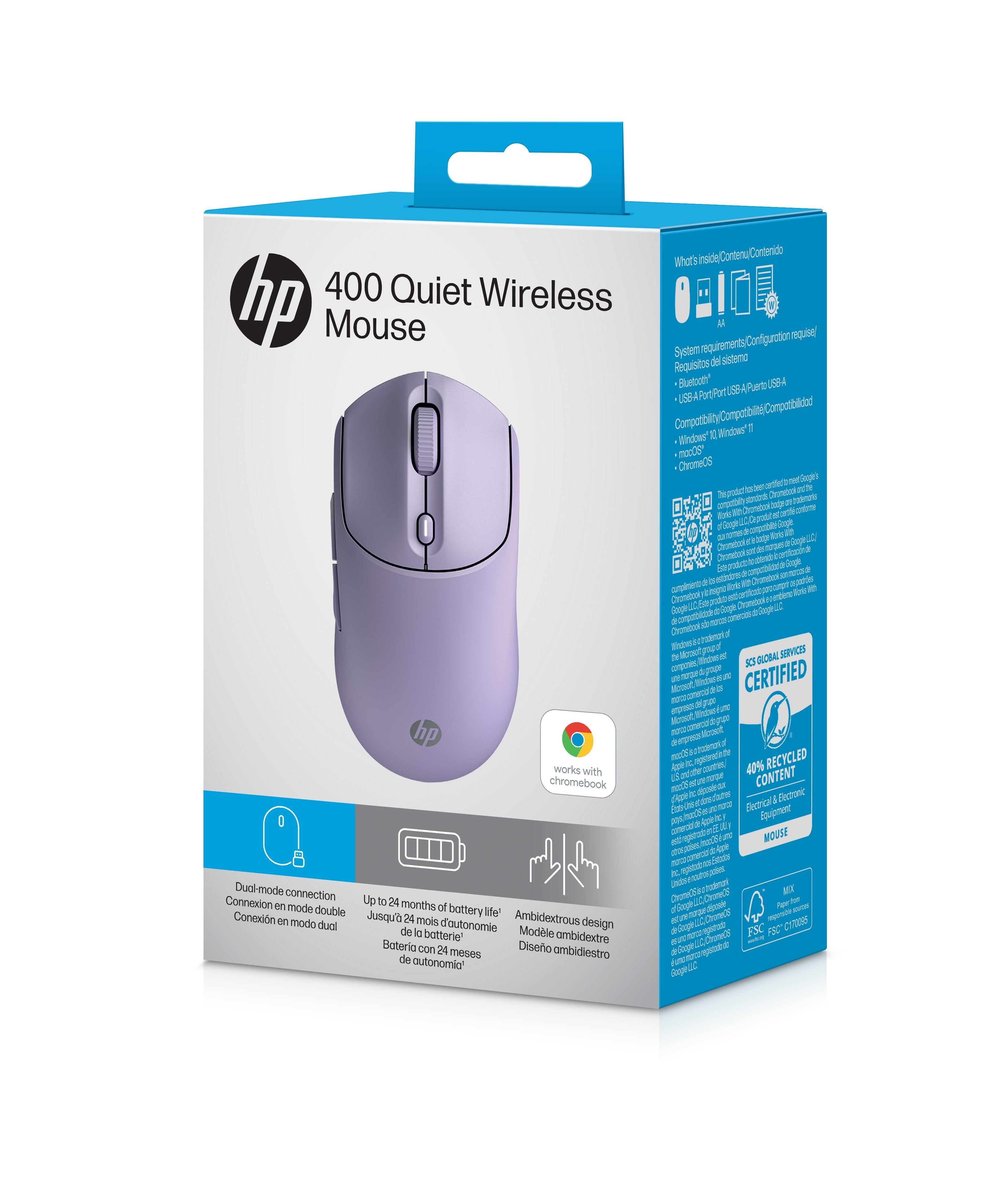 Hp 400 Rat N Inal Mbrico Dual - Bluetooth Y Usb 2.4ghz  Bater A De 24 Meses  Clics Silenciosos  Tacto Suave  Morado