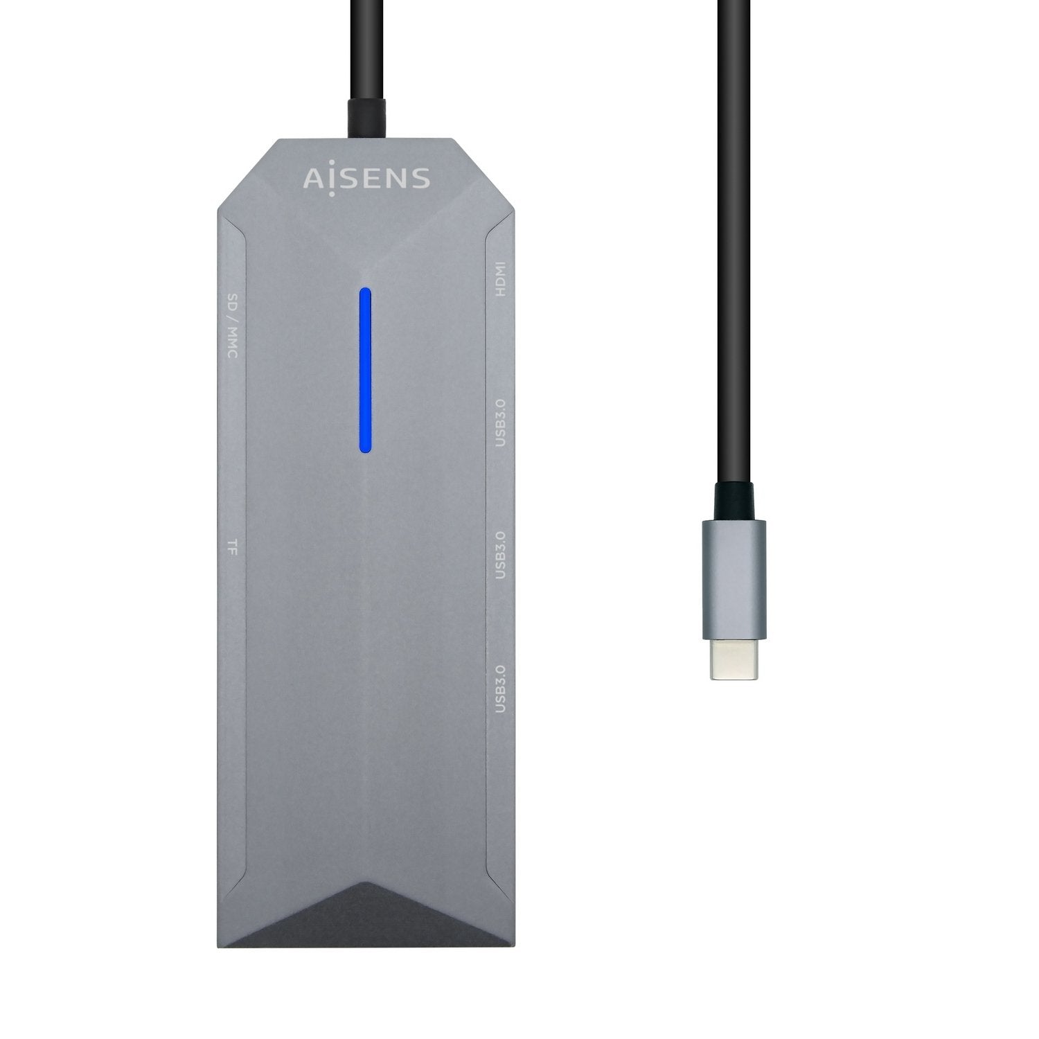 Aisens Usb-C Dock 8 En 1 - Usb-C A 1xhdmi - 1xrj45 - 3xusb - 1xpd - 1xsd - 1xmicro Sd - 15cm - Gris