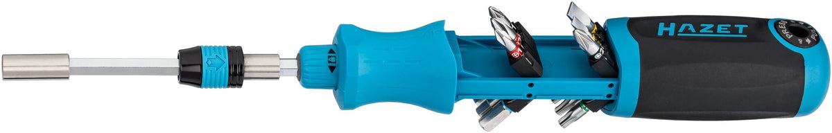 Destornillador De Carraca Hazet Bit 811r-3, Juego De Puntas (Azul/Negro, Con Cargador Integrado)