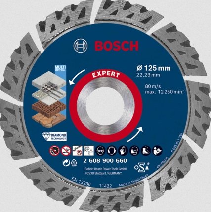 Disco De Corte Diamantado Bosch Expert Multimaterial, Ø 125 Mm (Diámetro 22,23 Mm)  2608900660
