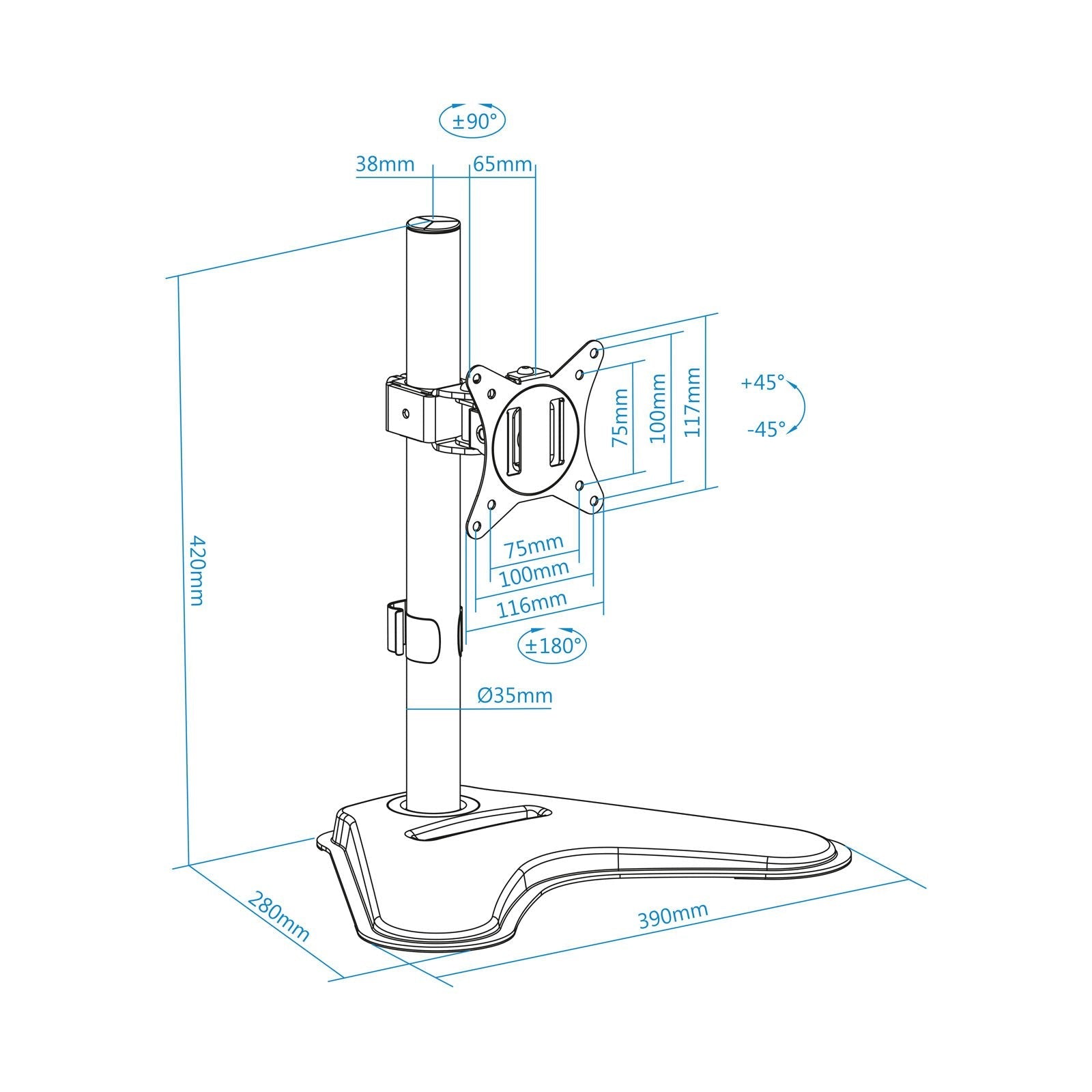Tooq Soporte De Mesa Para Monitor De 17"-32" - Giratorio E Inclinable - Gestion De Cables - Peso Max 9kg - Vesa