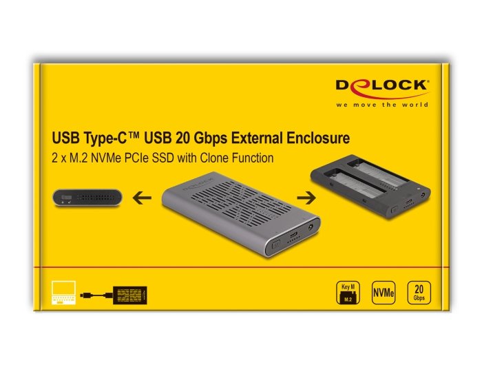 Delock 42027 Caja Externa Usb 20 Gbps Para 2 X Ssd M.2 Nvme Pcie Con Usb Type-C Hembra Y Función De Clonación