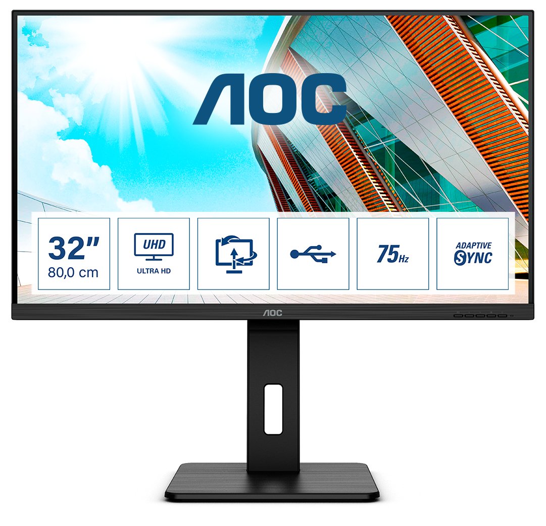 Monitor Aoc Profesional U32p2 31.5'/ 4k/ Multimedia/ Negro U32p2