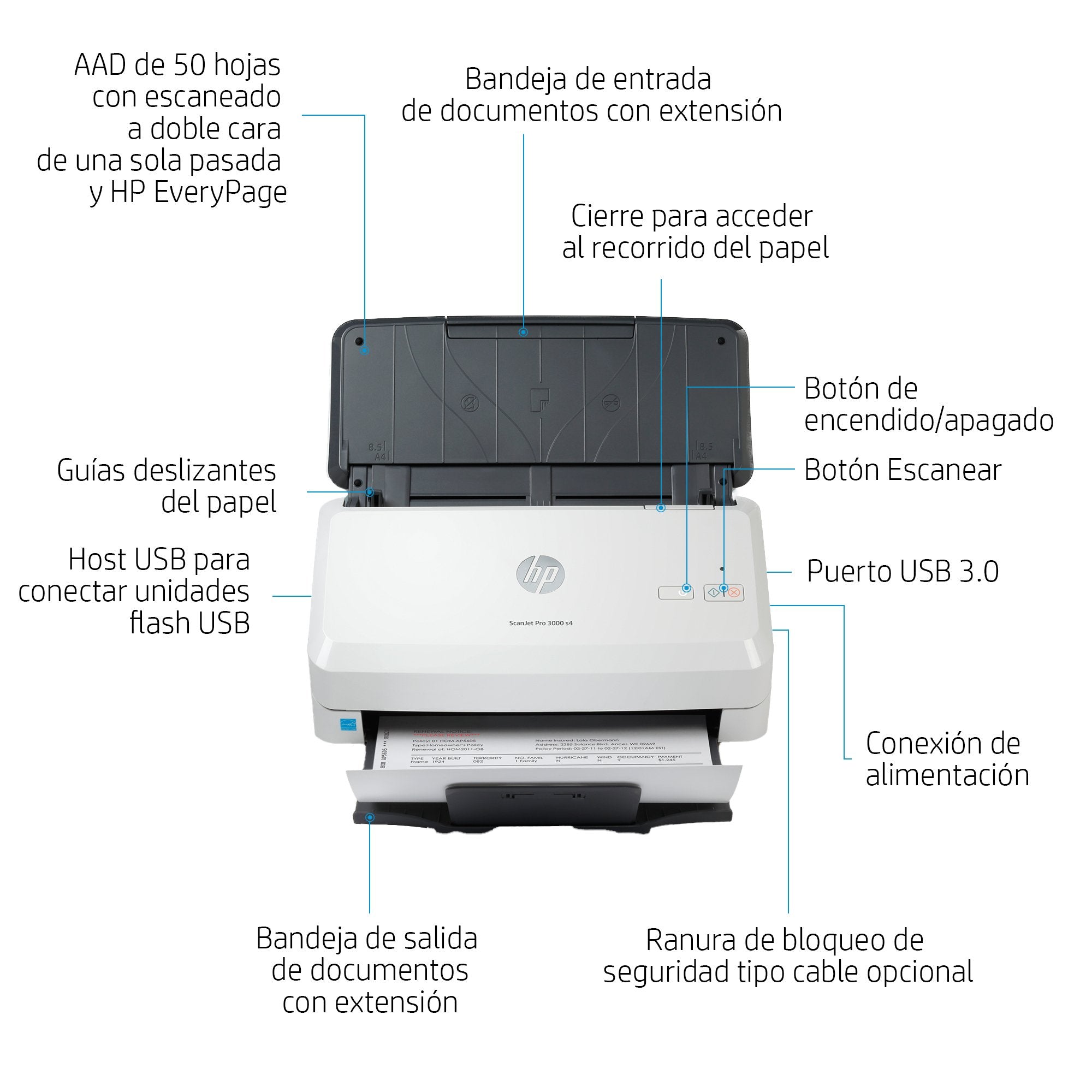 EAN 0193808948619 - HP ScanJet Pro 3000 s4 Escáner alimentado con hojas 600 x 600 DPI A4 Negro, Blanco imagen 4