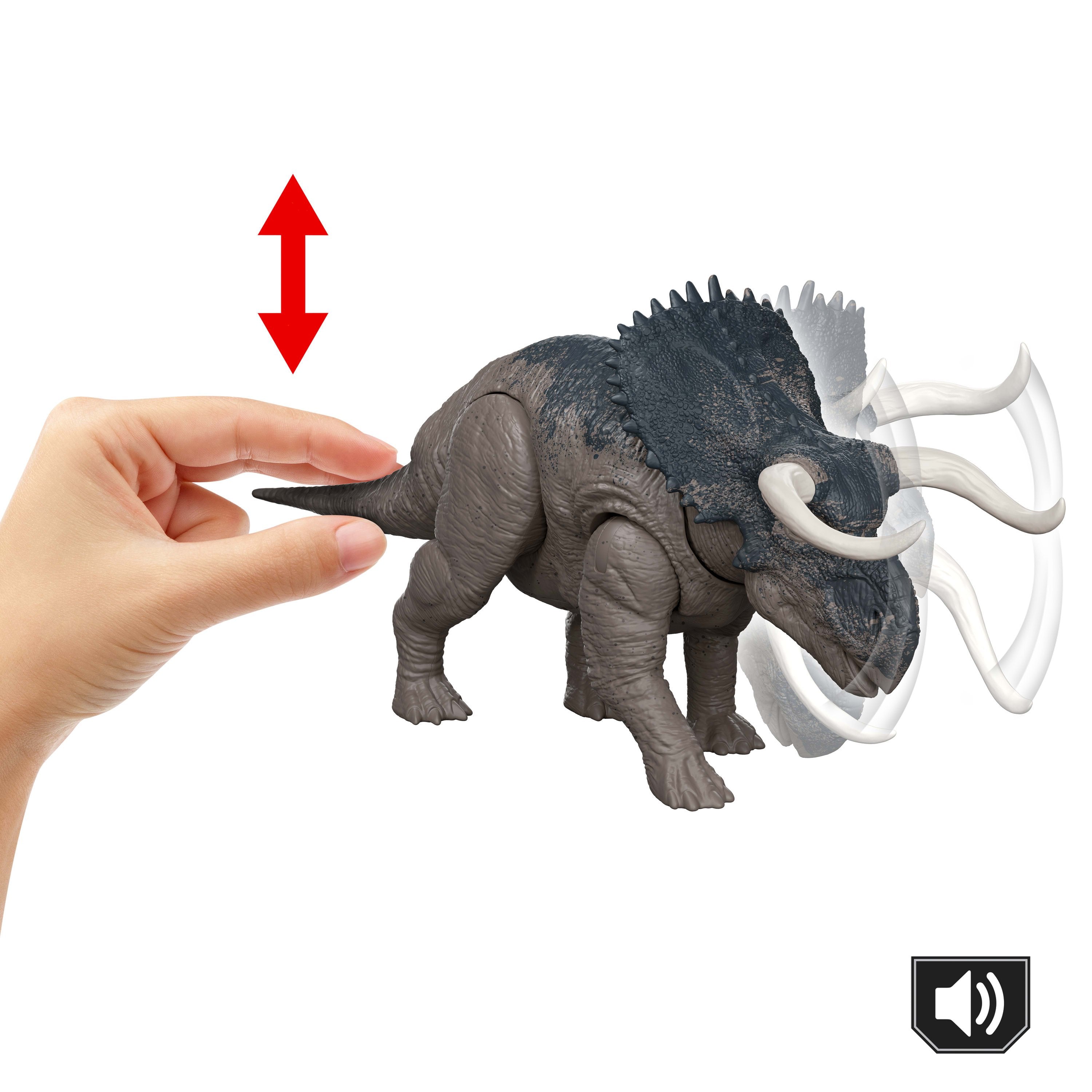 Figura  Mattel Jurassic World Wild Roar Nasutoceratops, Personaje Jgc81