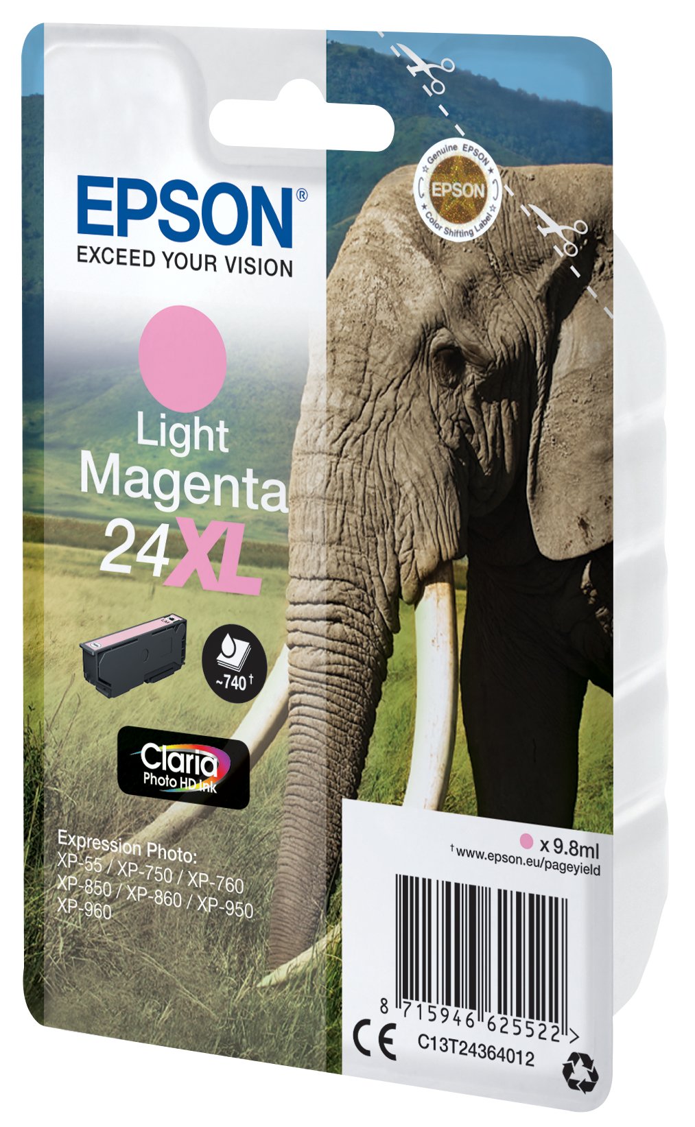 Epson 24xl 9.8 Ml Xl Magenta Claro Original Blíster Con Alarma De Rf Cartucho De Tinta Para Expression Photo Xp-55 750 760 850 860 950 960 970 Expression Premium Xp-750 850