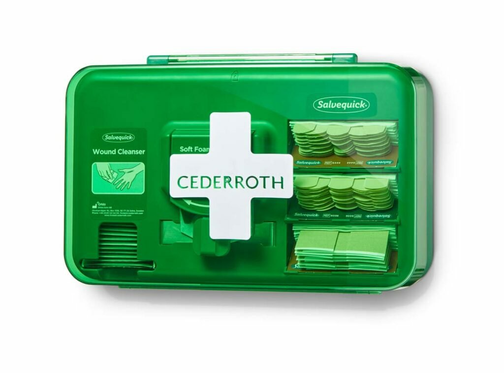 Cederroth Dispensador Para El Cuidado De Heridas - Incluye Diferentes Tamaños De Apositos Color Beige, Toallitas Para Heridas Y Venda Autoadherente