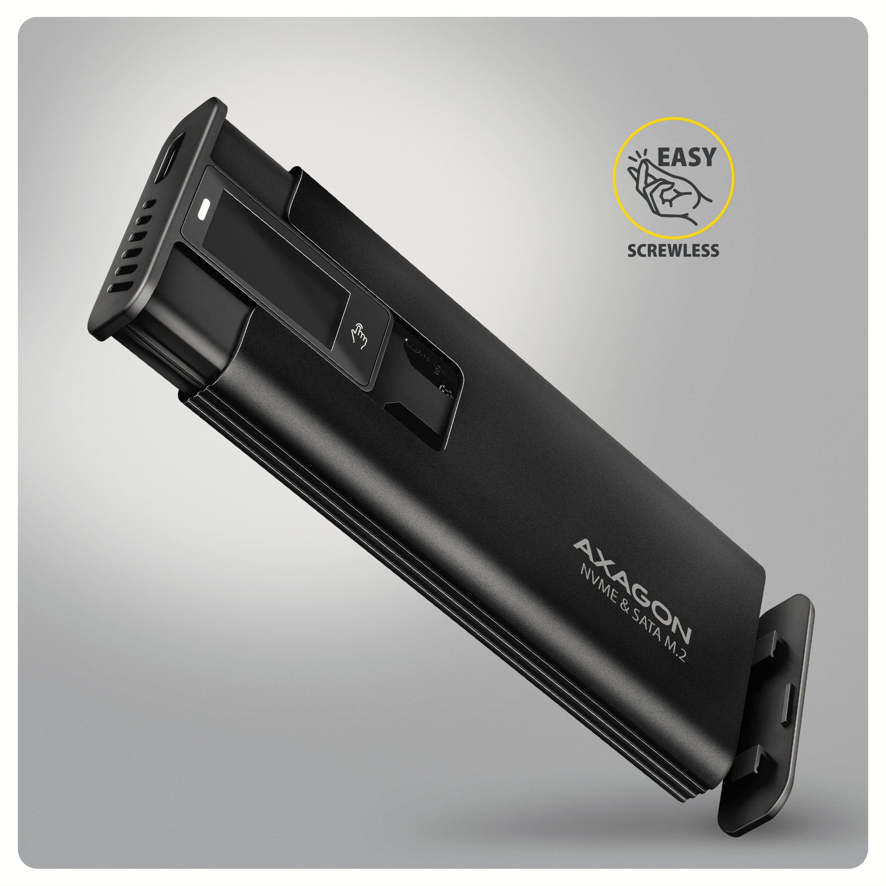 Eem2-Sd2b Obudowa Zewnetrzna Aluminiowa Bezsrubowa Usb-A/C 3.2 Gen2 M.2 Nvme/Sata Wyswietlacz Led, Czarny