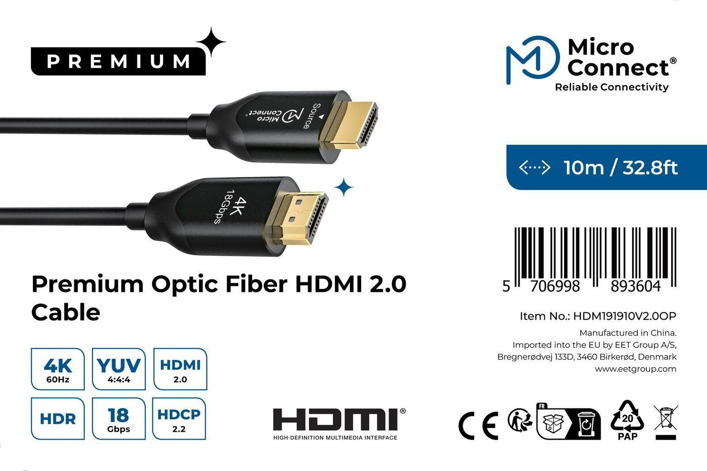 EAN 5706998893604 - Microconnect HDM191910V2.0OP cable HDMI 10 m HDMI tipo A (Estándar) Negro imagen 3
