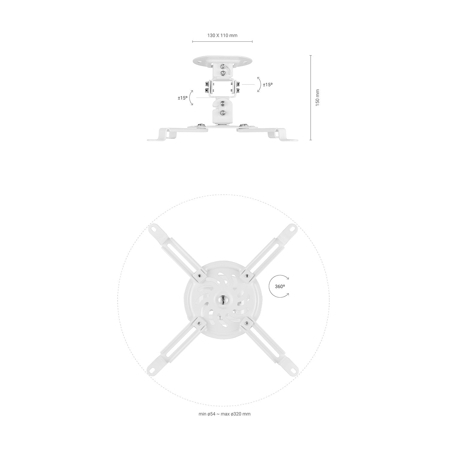 Aisens Soporte Universal Giratorio - Inclinable De Techo Para Proyector - Hasta 13.5kg - Blanco