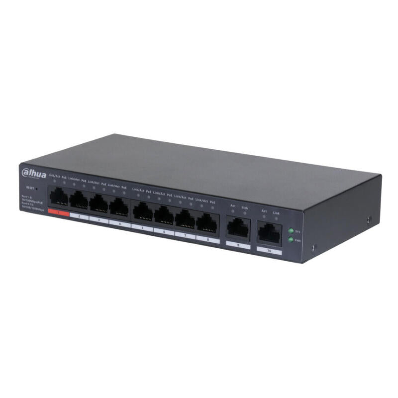 Dahua Cs4010-8et-110 Switch Poe 8 Puertos 10/100 + 2rj45 Uplink Gigabit 110w Manejable En Cloud Layer2