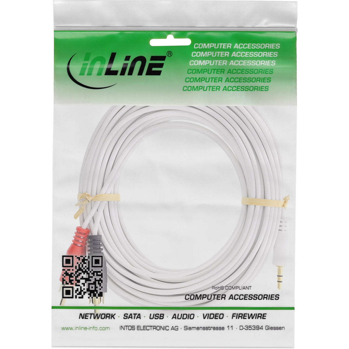 Cable De Audio Inline 2x Rca Macho A 3.5mm Macho Estéreo Blanco/Dorado 2m