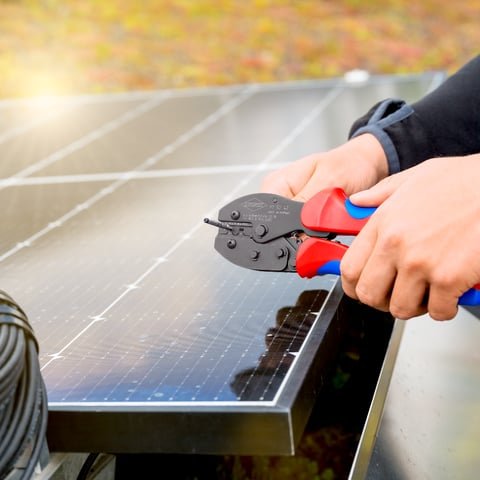 Alicates De Engarzar Knipex Preciforce 97 52 42 Rojo/Azul, Para Conectores Solares Mc4 Y Mc4 Evo 2 97 52 42