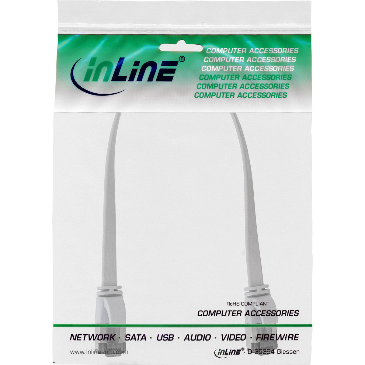 Cable De Red Plano Inline, U/Ftp, Cat.8.1, Tpe Libre De Halógenos, Blanco, 0,25m