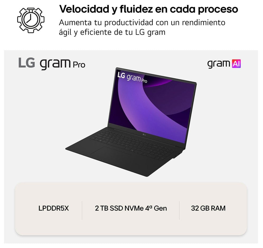 EAN 8806096576816 - LG Gram Pro 17Z90TR Intel Core Ultra 7 255H Portátil 43,2 cm (17") WQXGA 32 GB LPDDR5x-SDRAM 1 TB SSD NVI imagen 8