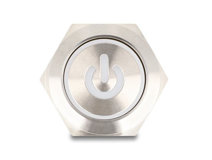 Druckschalter Zum Einbau 22 Mm 6 X Lötanschluss Led Weiss Powersymbol + Ring