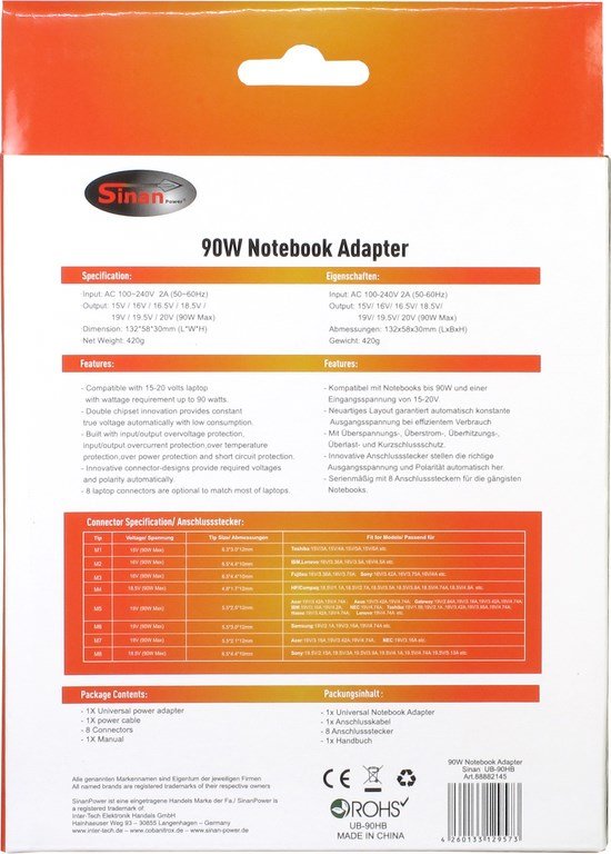 EAN 4260133129573 - Inter-Tech Sinan UB-90HB adaptador e inversor de corriente Universal 90 W Negro imagen 7