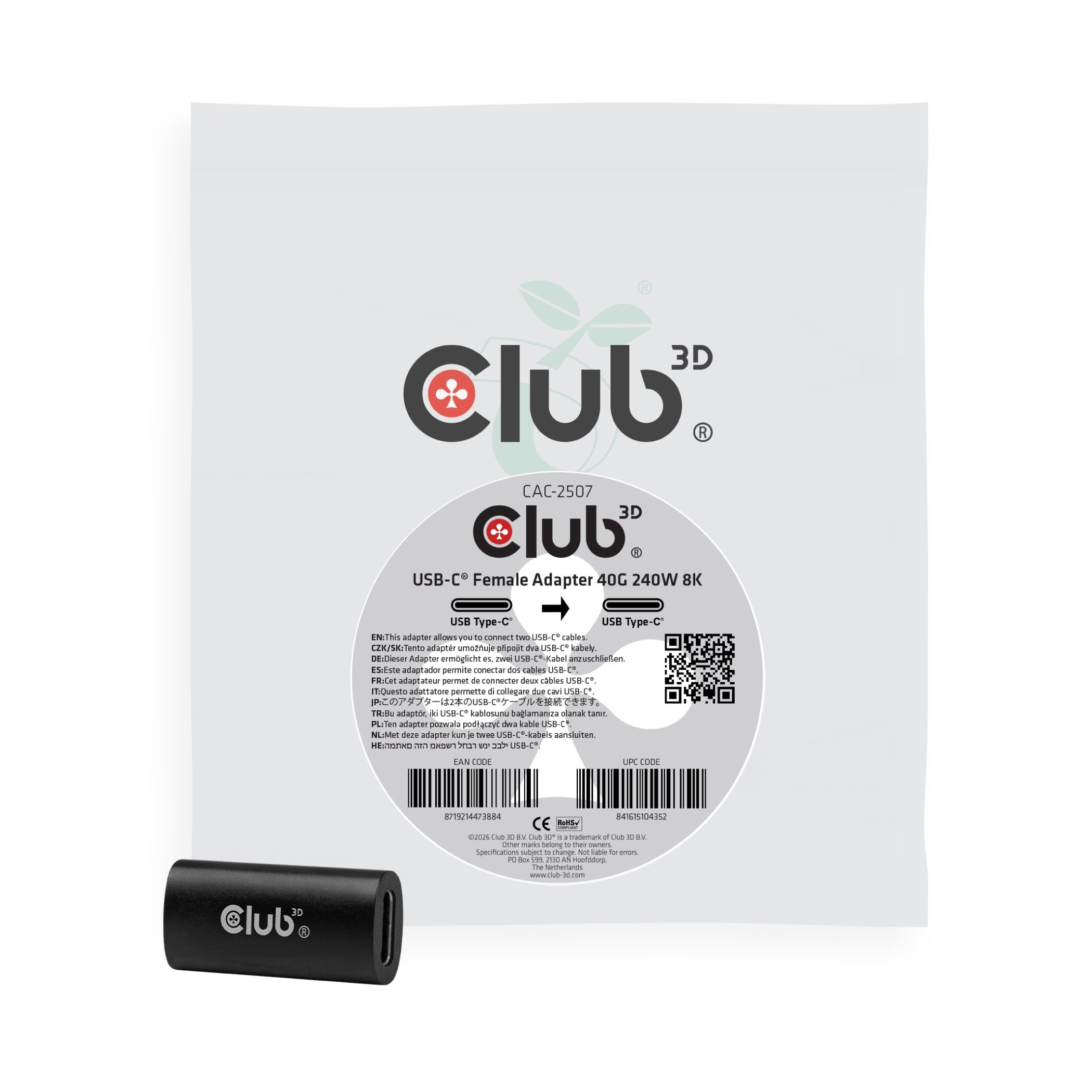Club3d Adapter Usb-C > Usb-C 40gbps 240w 8k@60hz H/H Retail