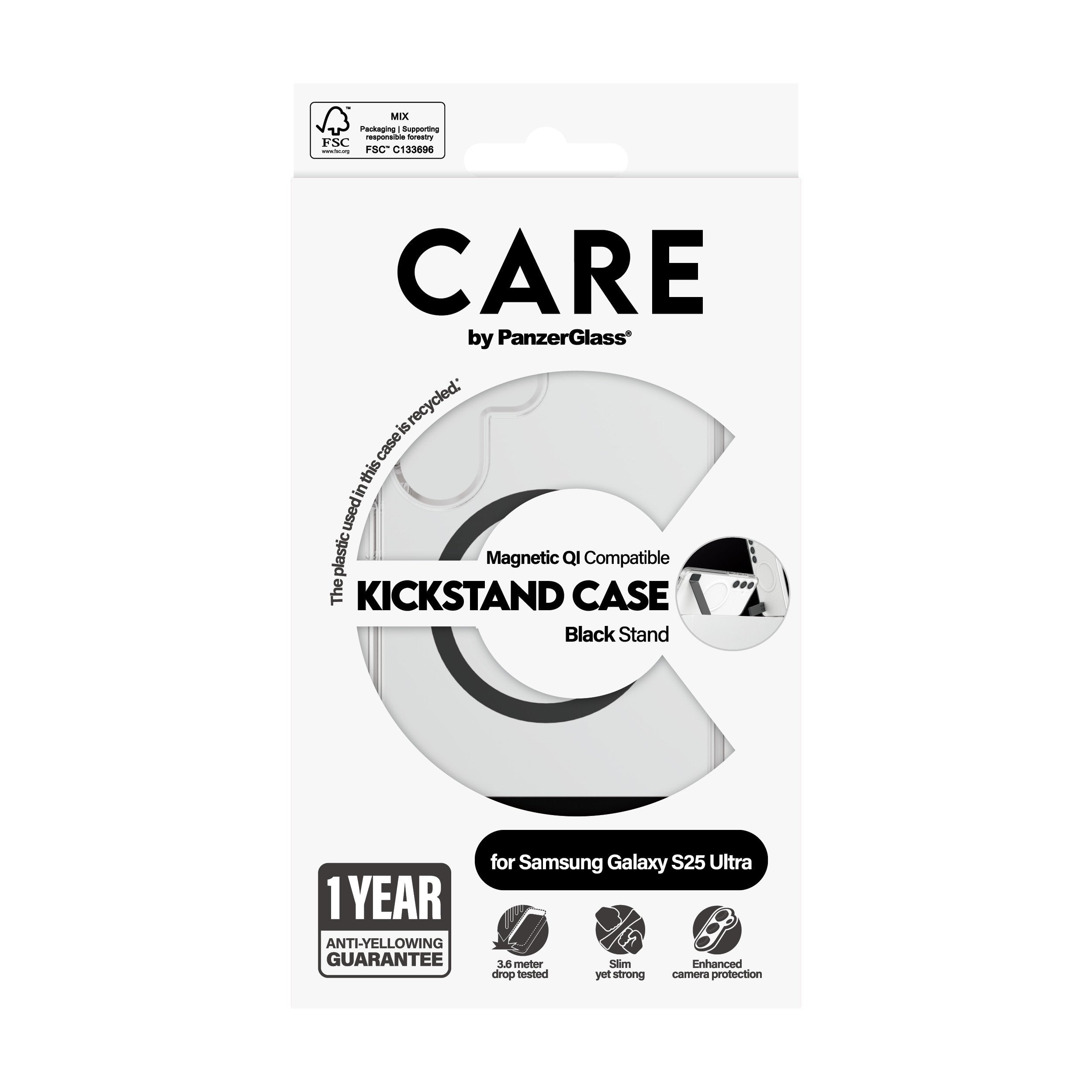 EAN 5715685016509 - PanzerGlass CARE™ by ® Case Transparent w. Black Kickstand & Qi Compatible Samsung Galaxy S25 Ultra funda imagen 3
