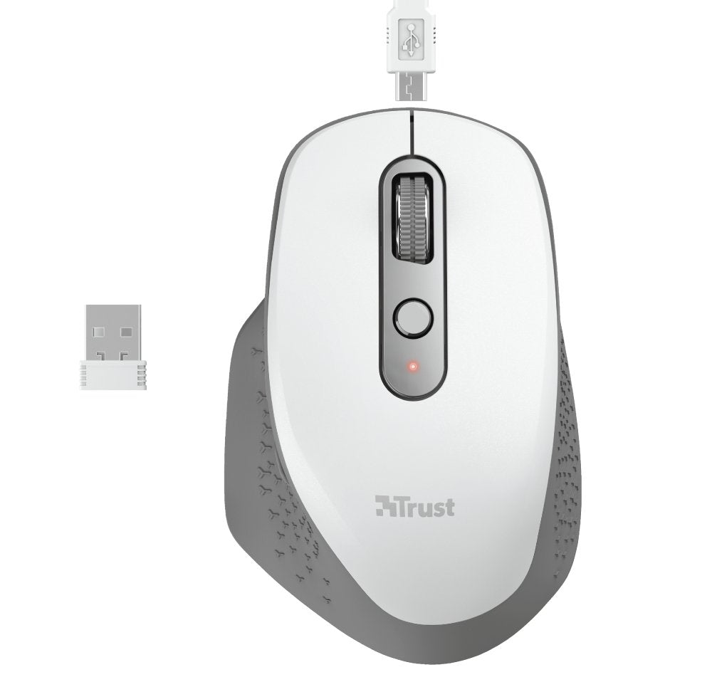 Ratón Ergonómico Inalámbrico Trust Ozaa/ Hasta 2400 Dpi/ Blanco