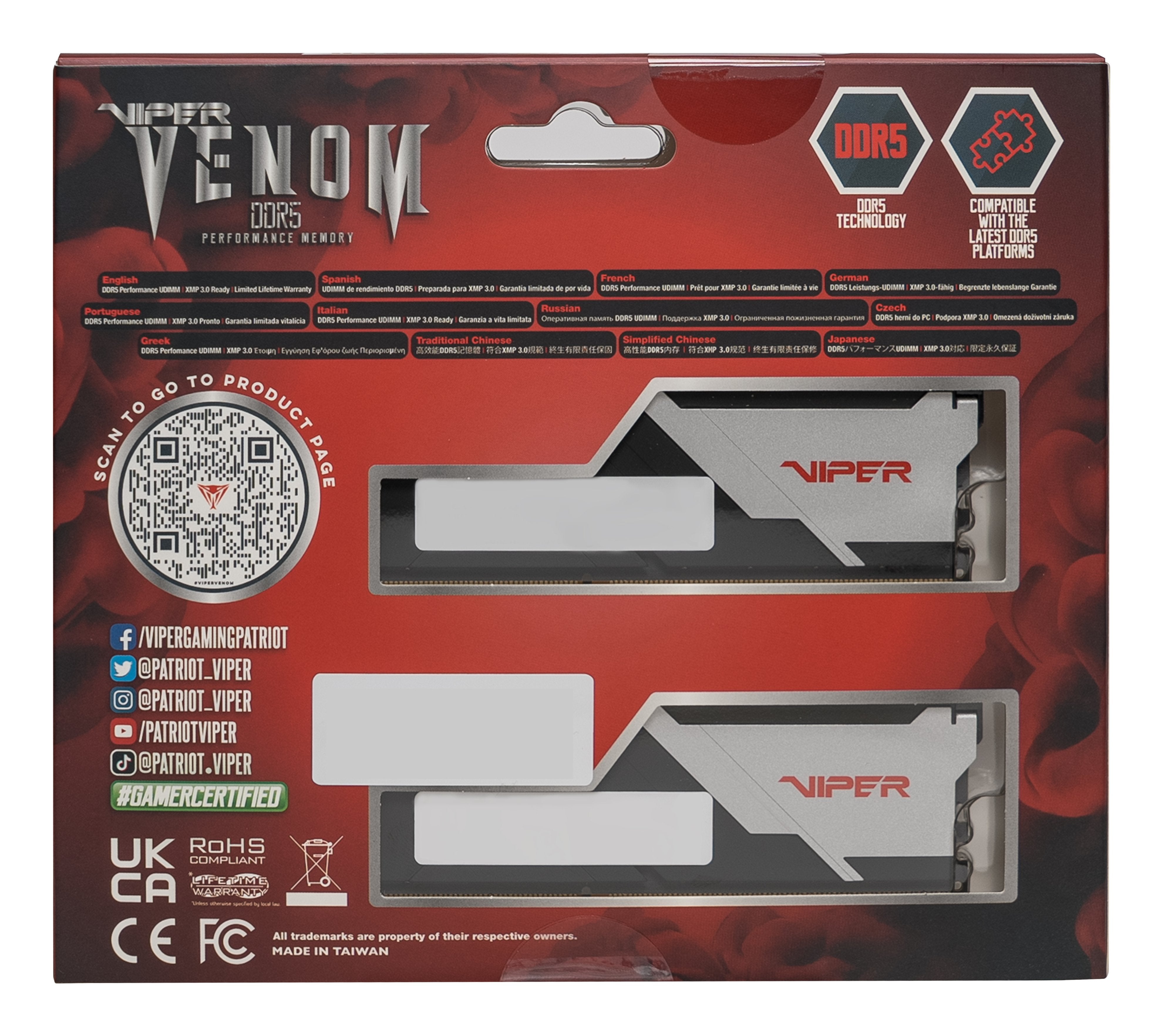 Patriot Memory Viper Venom Ddr5 32gb 6400mts Cl38 Kit 2x16gb Amd Optimized