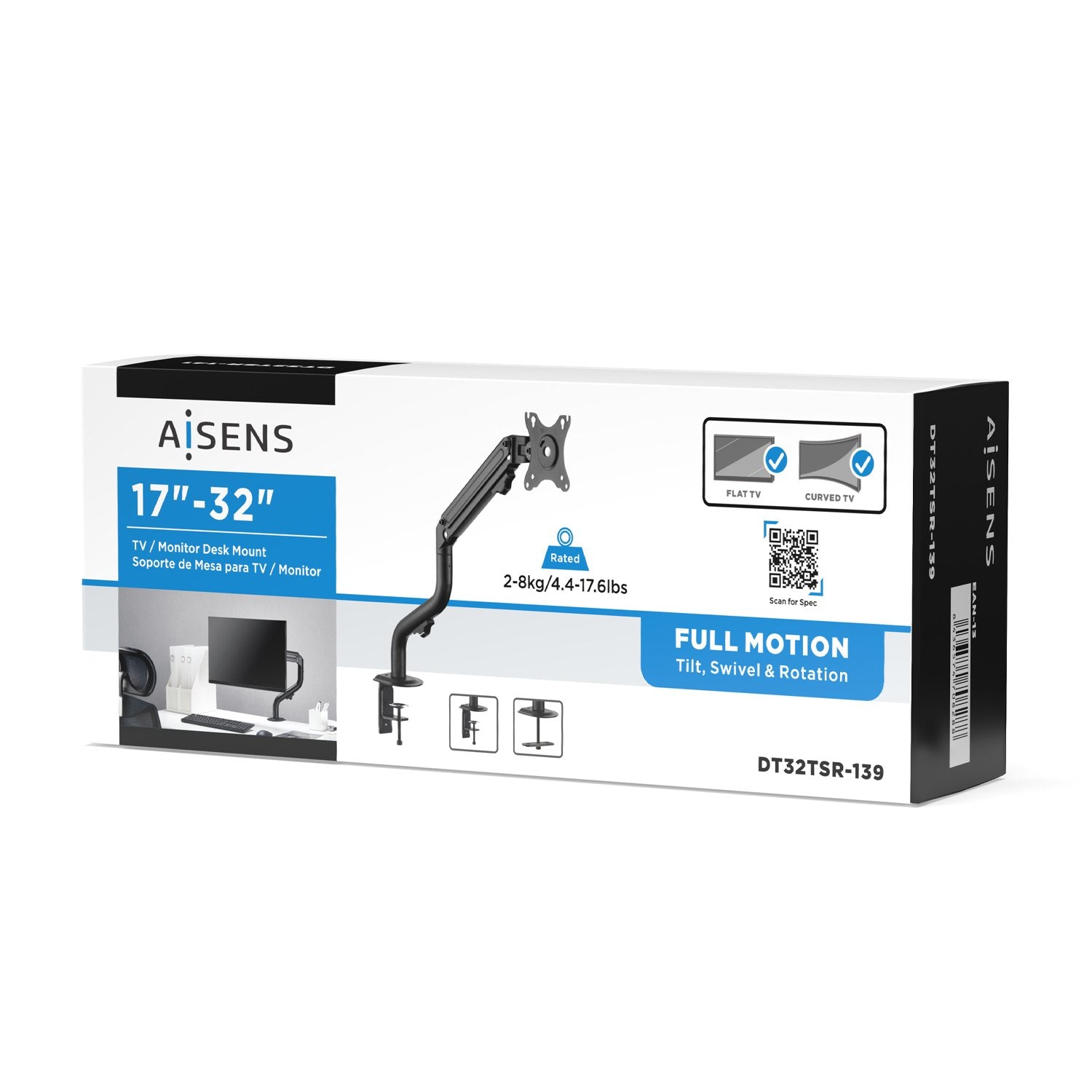 Aisens Soporte De Mesa Eco Contrapeso Giratorio E Inclinable Para Monitor/Tv 8kg (3 Pivotes - 1 Brazo) De 17-32 - Color