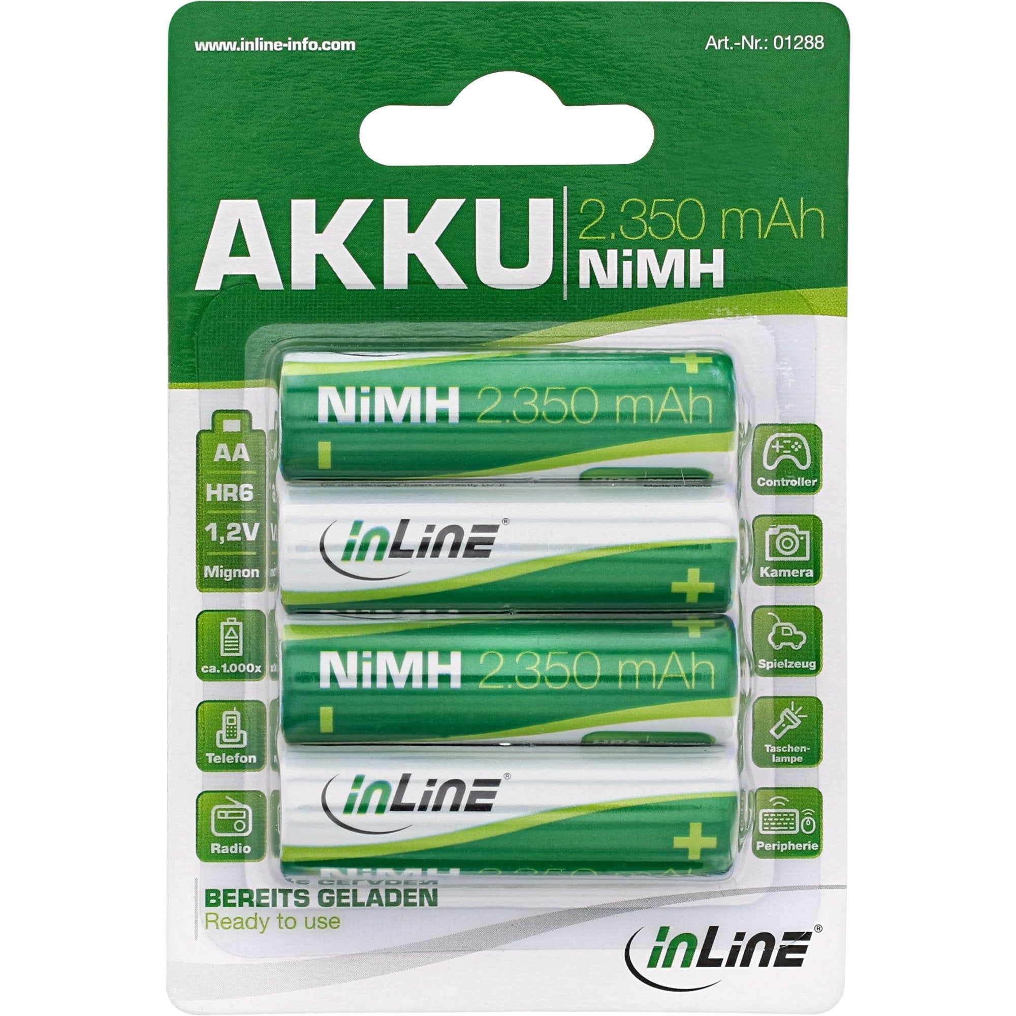 Batería Recargable Inline Nimh, Mignon (Aa), 2350 Mah, Lista Para Usar Precargada, 4 Piezas