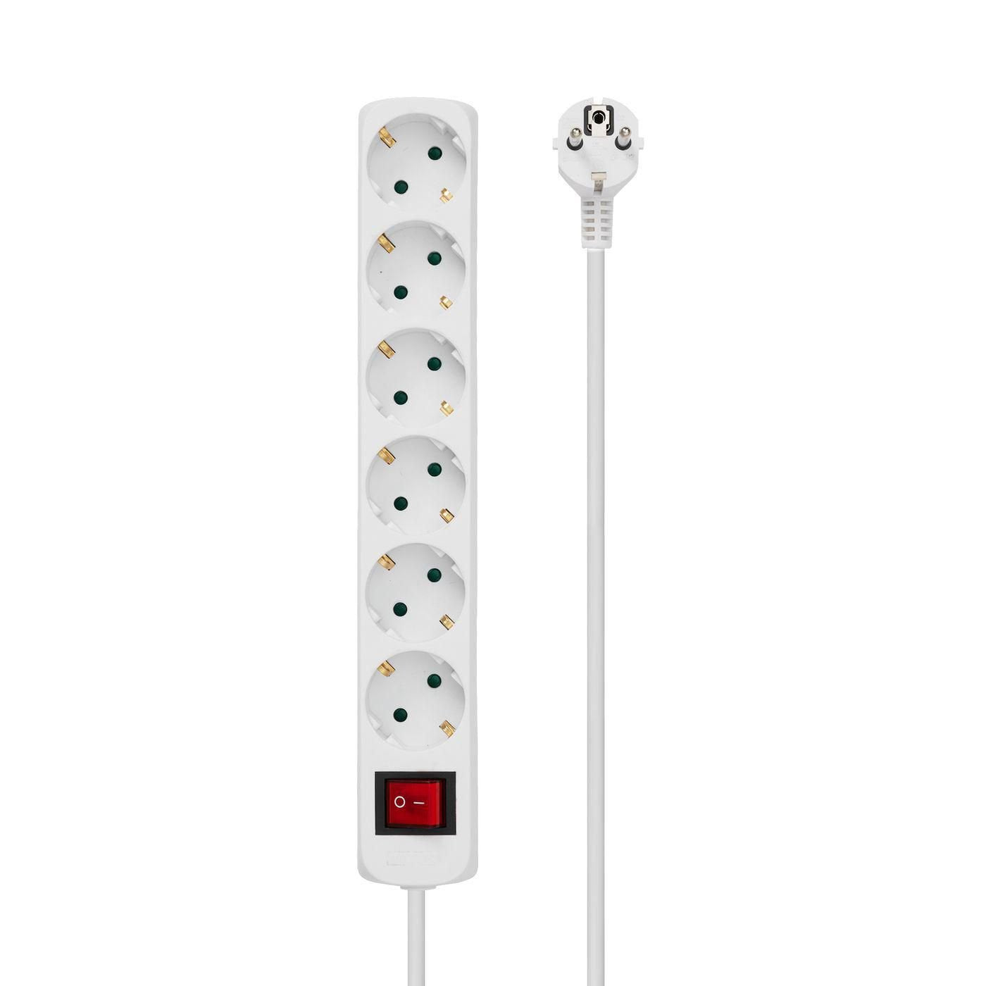 6-Way Schuko Power Strip  On/Off Switch 1.5m, White