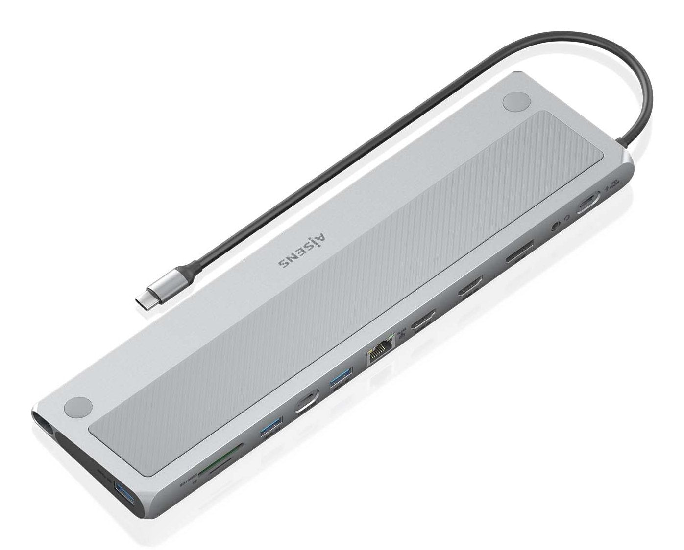 Aisens Usb-C Dock 12 En 1, Usb-C A 2xhdmi, 1xdisplayport, 1xrj45, 3xusb-A, 1xusb-C, 1xusb-C Pd, 1xsd, 1xmicro Sd, 1xaudio, Gris, 30cm
