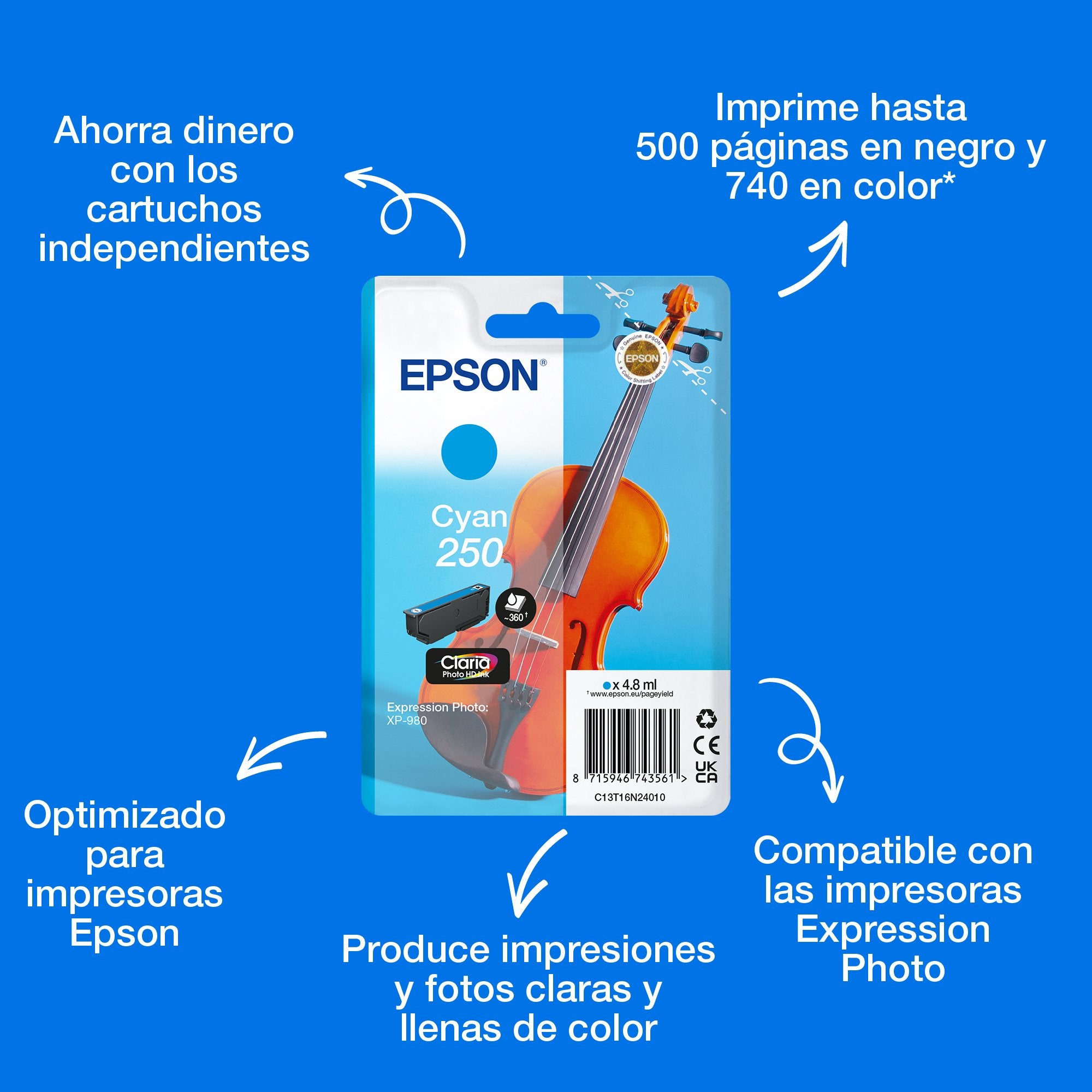 EAN 8715946743561 - Epson 250 Violin Claria Photo HD cartucho de tinta 1 pieza(s) Original Rendimiento estándar imagen 4