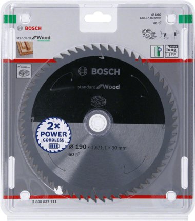 Hoja De Sierra Circular Bosch Professional Standard Para Madera, Ø 190 Mm, Diámetro 60z De 30 Mm, Para Sierras Circulares Portátiles A Batería