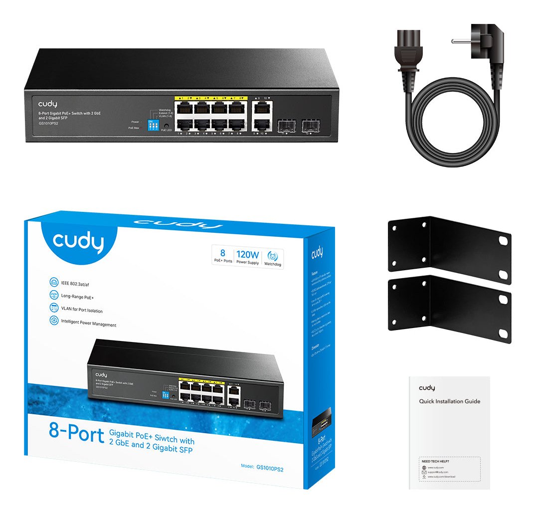 EAN 6971690793319 - Cudy GS1010PS2 switch No administrado Gigabit Ethernet (10/100/1000) Energía sobre Ethernet (PoE) Negro imagen 2