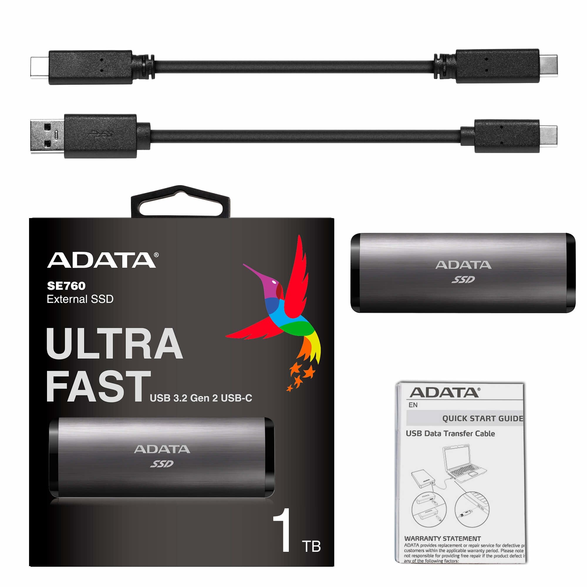 Adata External Ssd Se760 1tb Titanium Usb3.2 Gen2 Type-C