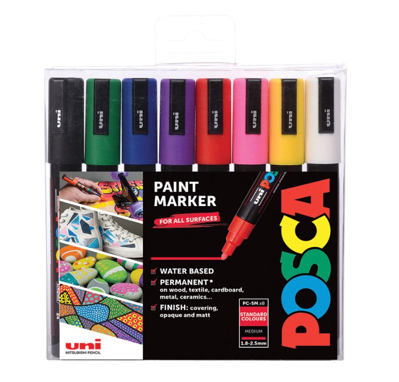 Rotuladores Faber-Camell Uni Posca Pc-5m Set De 8 Básicos.